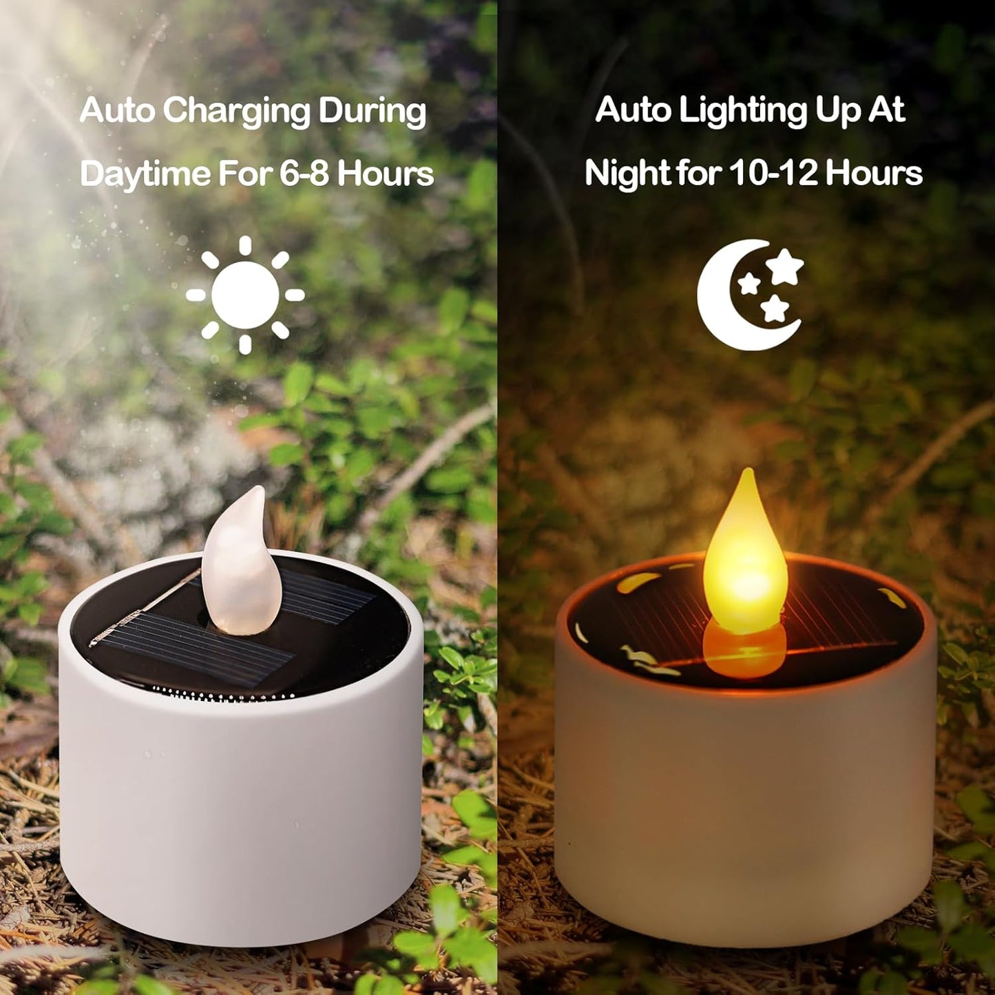 VOOKRY 6 Pcs Solar Tea Lights Outdoor - Flickering Solar Candle Lights Flameless Dusk to Dawn Lighting Waterproof Rechargeable LED Candles for Lantern Garden Camping Party Home Decorations,2.3''x2.1''