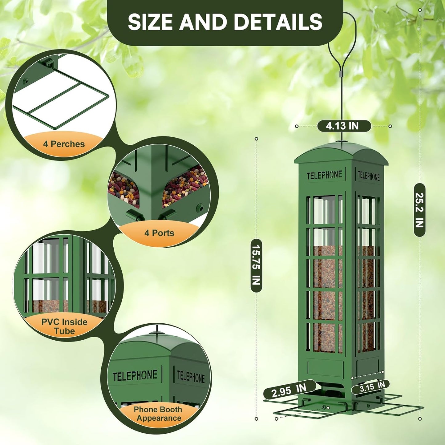 Bird Feeder Squirrel Proof with Weight Activated Perches,Metal Balcony Bird Feeders for Outdoor Hanging,Mesh Wild Birds Seed Feeder for Outside,Cardinal, Finch Blue Jay Woodpecker,3LB Capacity