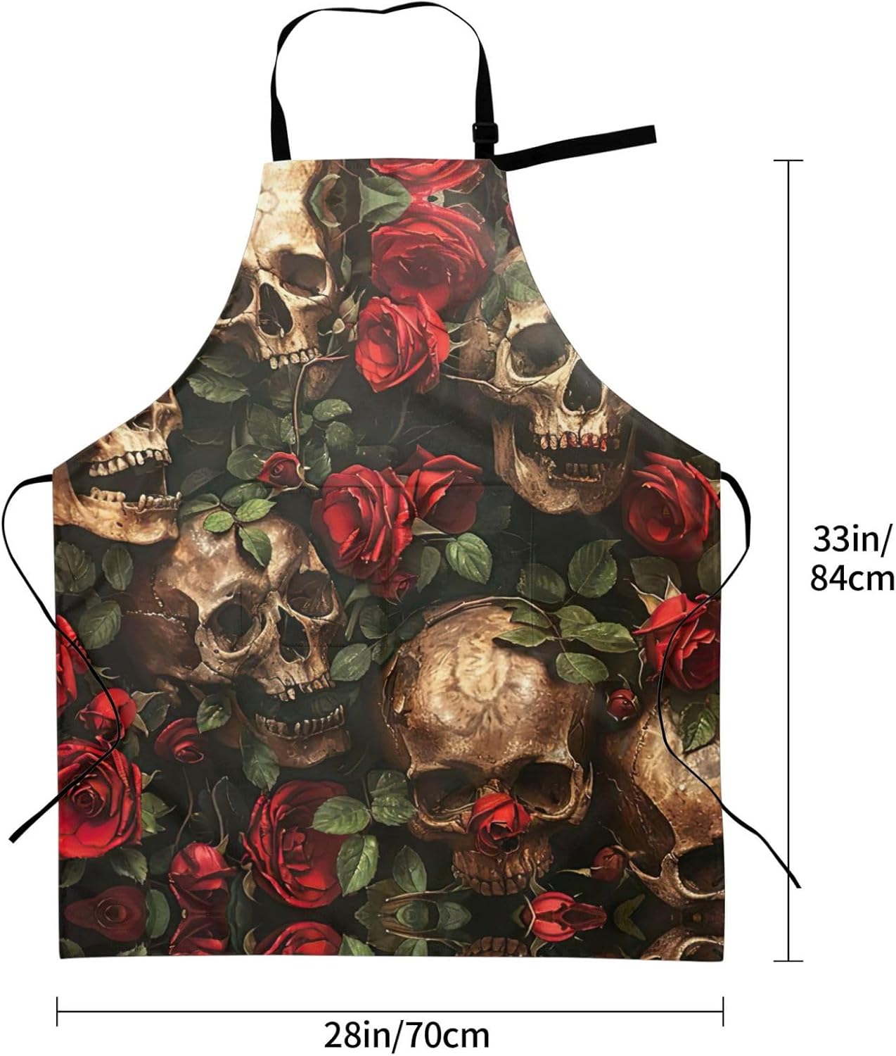 Skull and Red Rose print Waterproof chef's apron with pocket apron for kitchen cooking baking barbecue and gardening