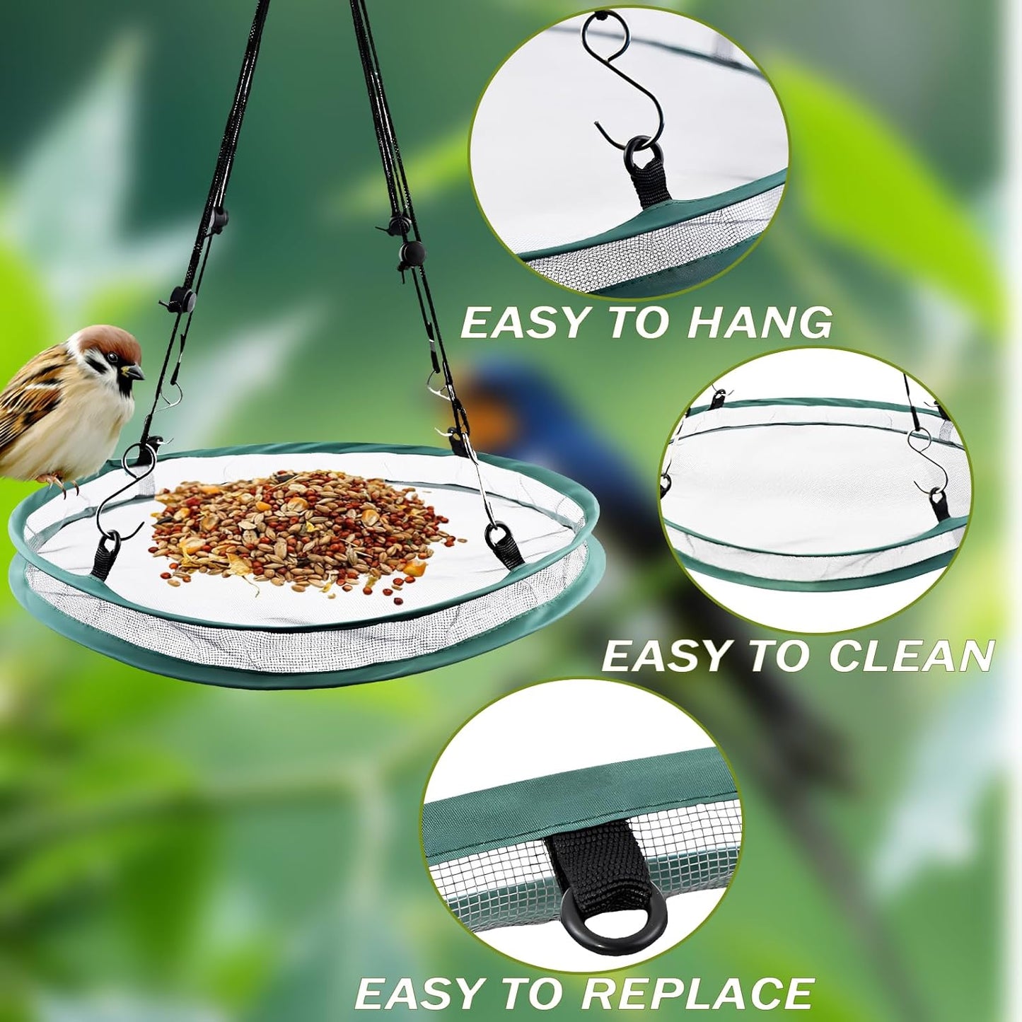 2Pcs Universal Wild Bird Seed Catcher Tray, 16 Inch Adjustable Hanging