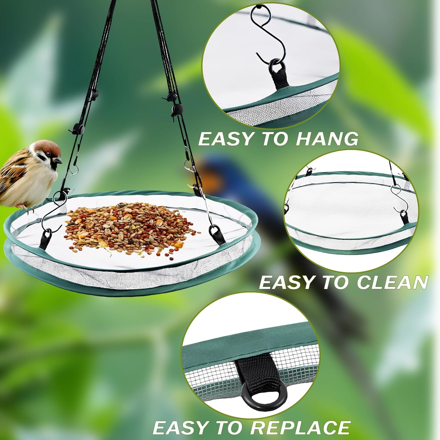 2Pcs Universal Wild Bird Seed Catcher Tray, 16 Inch Adjustable Hanging