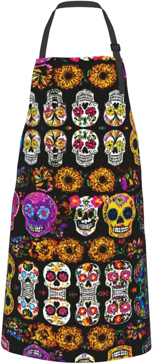 Rose Skull print Waterproof chef's apron with pocket apron for kitchen cooking baking barbecue and gardening