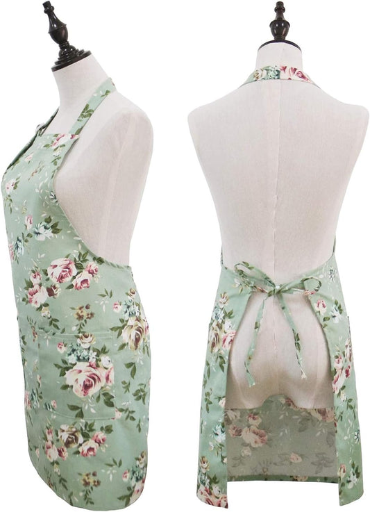 Floral Aprons for Women, 2 Pack Kitchen Aprons with Pockets for Cookin