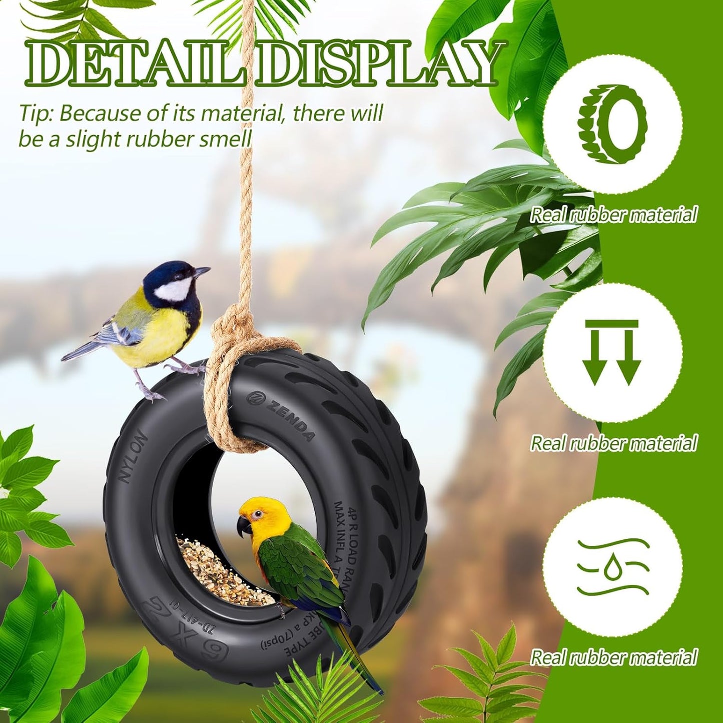 2 Pcs Tire Swing Bird Feeder for Outdoor Hanging 6 x 2 Inches with Rope Special Tire Bird Feeder Seed Catcher for Funny Swing Outside Gift Spring Gifts