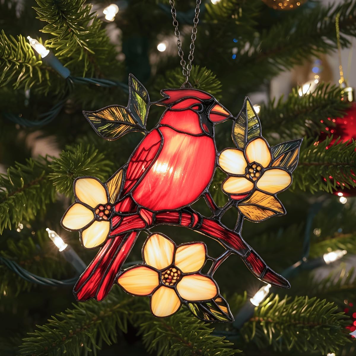 Cardinal Handmade Resin Suncatchers Red Bird Memorial Sympathy, Artisan Sun Catcher Stained Glass Effect Window Hanging Garden Decor, Valentines Day Gift for Women Mom Wife