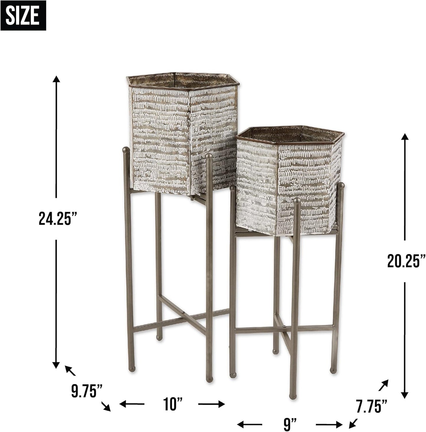 DII Bucket Plant Stand Set Indoor/Outdoor, Large, 10x9.75x24.25; Small