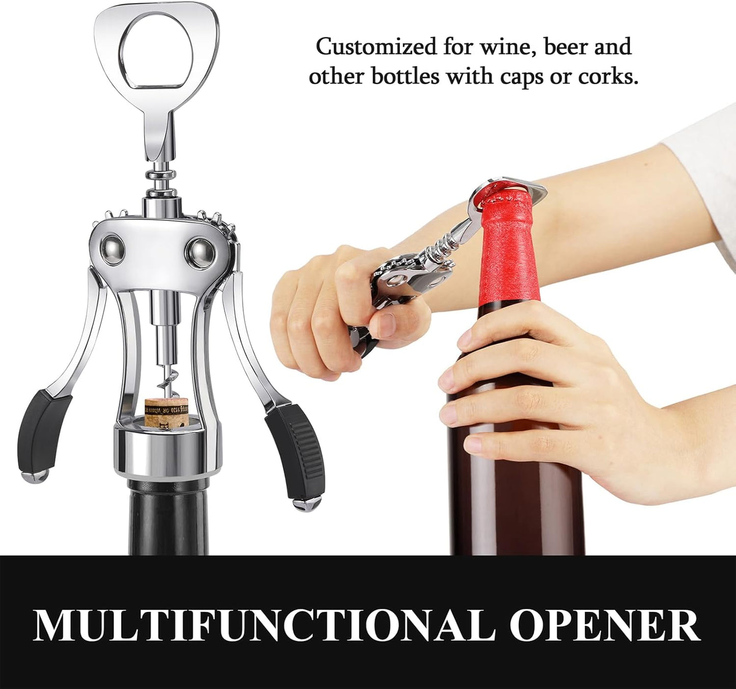 KORCCI Wine Opener, Heavy-Duty Zinc Alloy Wing Corkscrew, Premium Beer