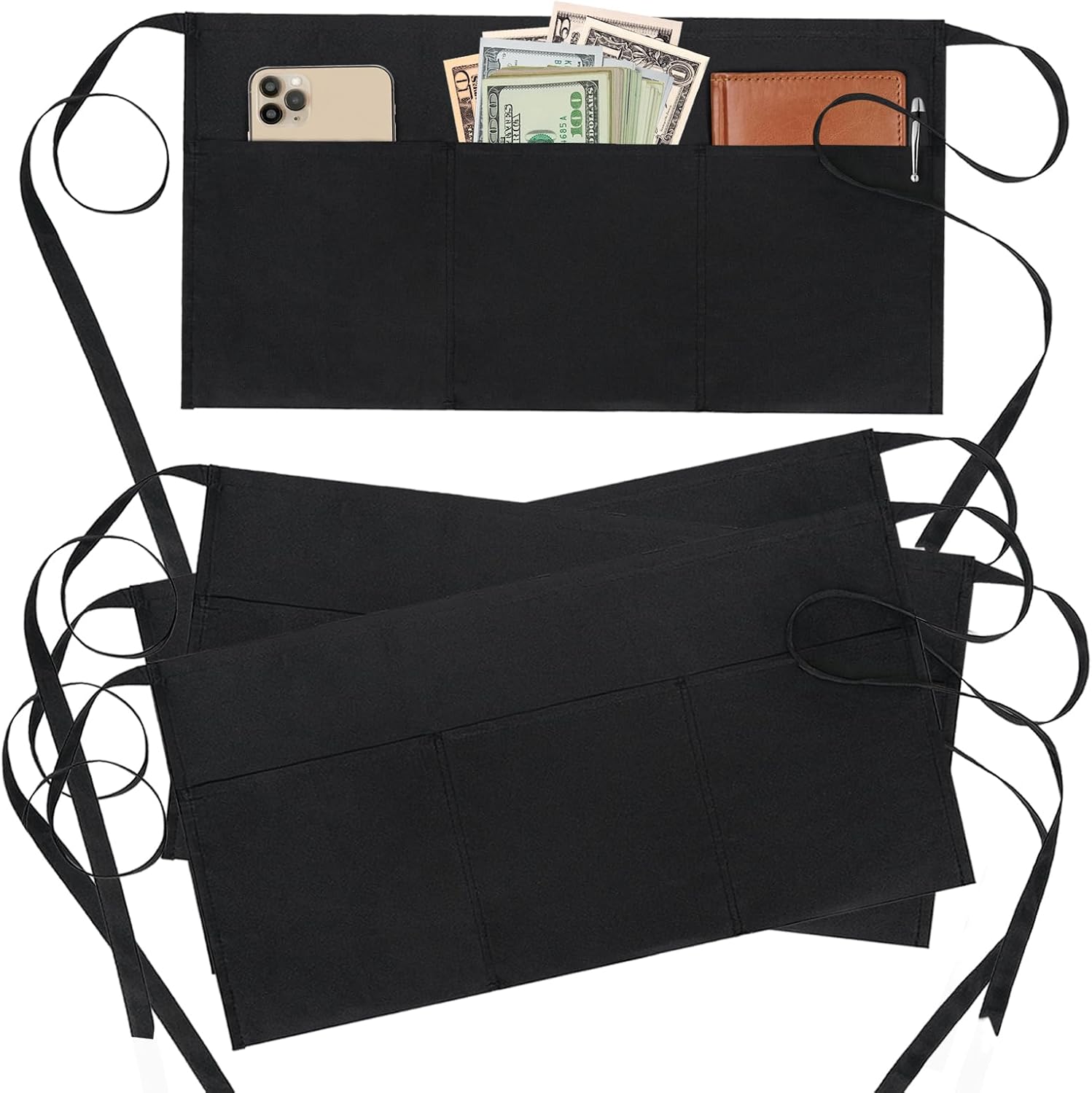 BOHARERS 4 Pack Waitress Apron With 3 Pockets-Black Server Aprons-Wait