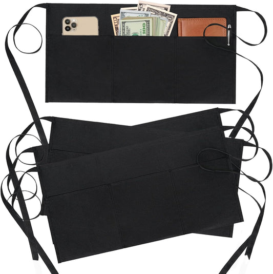 BOHARERS 4 Pack Waitress Apron With 3 Pockets-Black Server Aprons-Wait