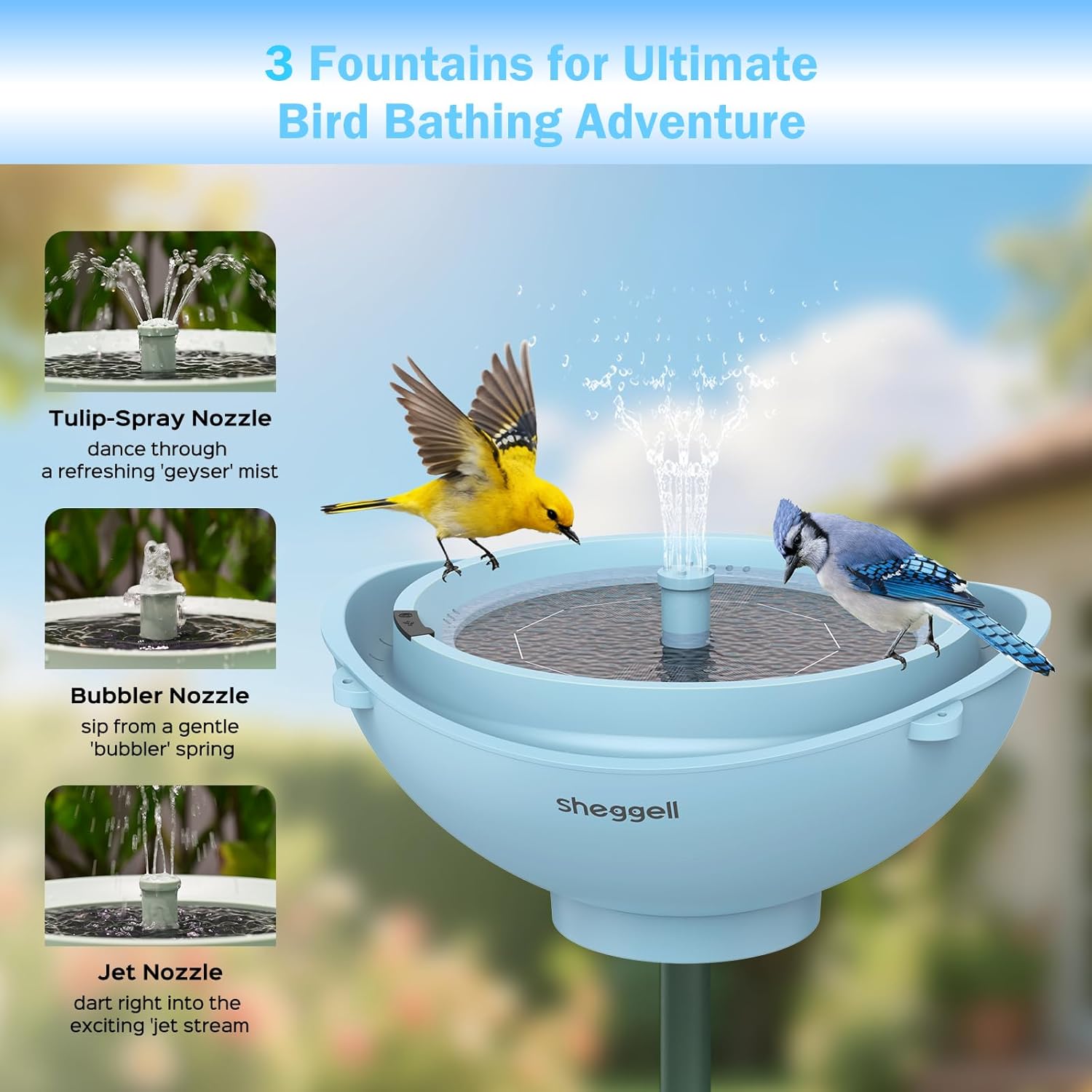 Sheggell Smart Bird Bath, 2L Large Capacity with Water Circulating Fil
