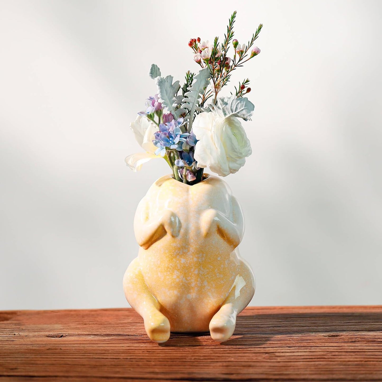 Cute Ceramic Turkey Vase for Flower, Turkey Planter Pot for Home Decor Indoor Outdoor, Unique Vases for Wedding Dinner Table Living Room Office Decorative Vase