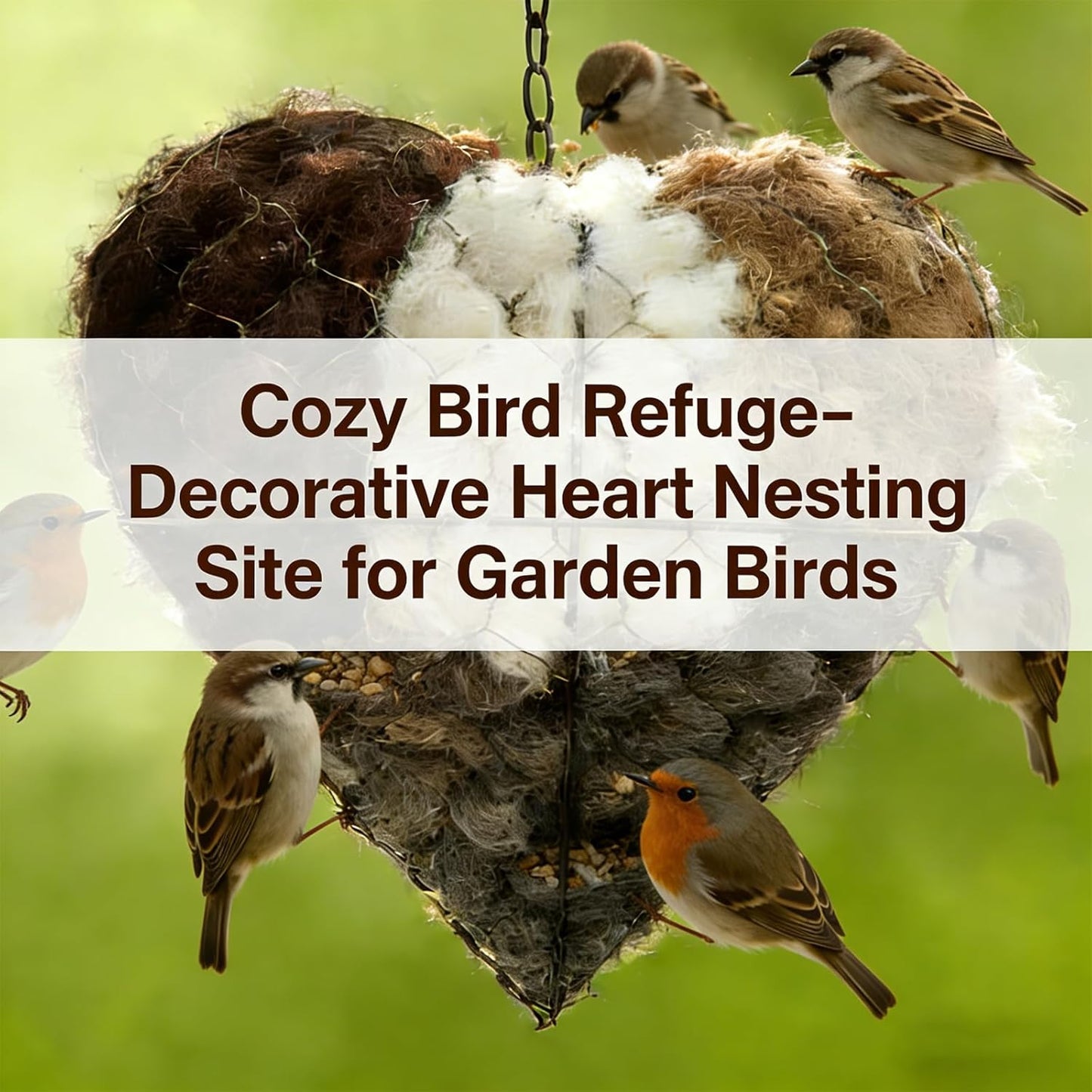 Handmade Fiber Bird Nesting Heart, Refillable Nature Wool Material Hou