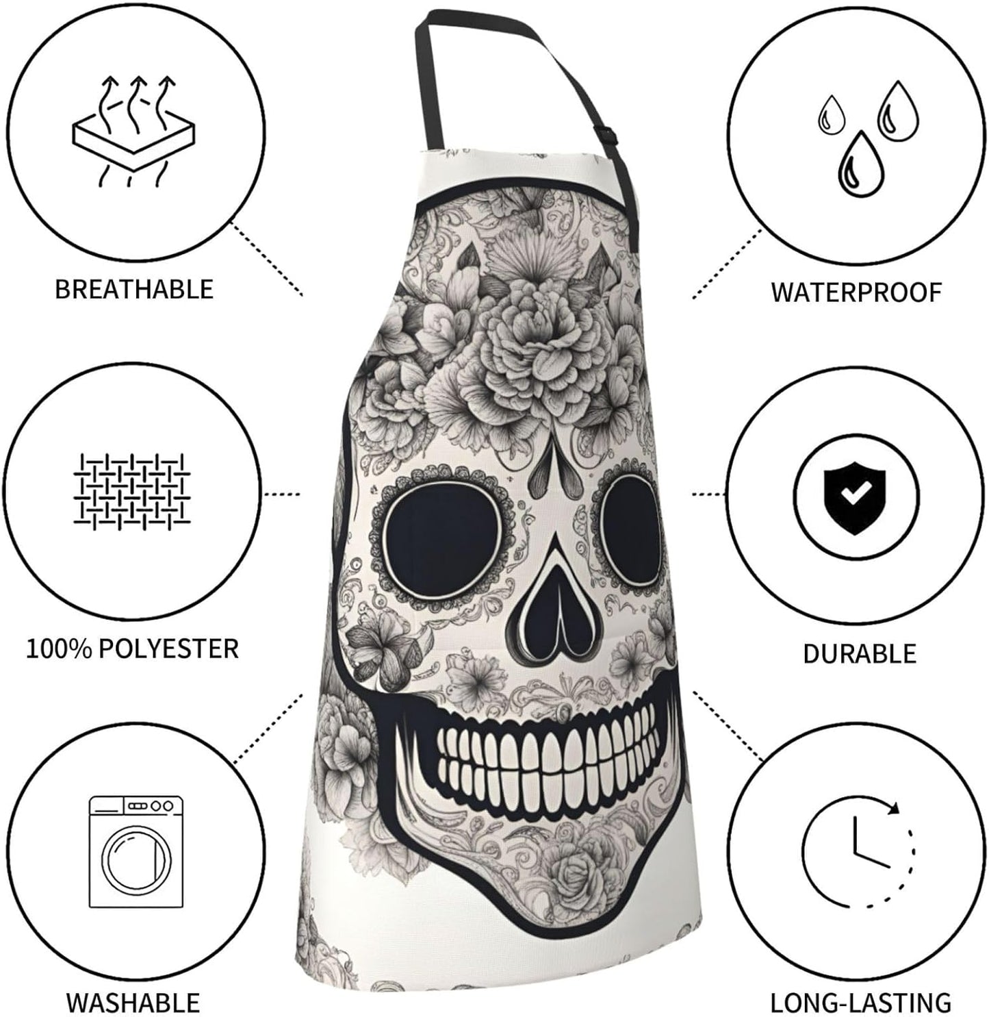 YANYU Mexican Skull Print 28x33 In Kitchen Apron Stylish Chef Apron wi