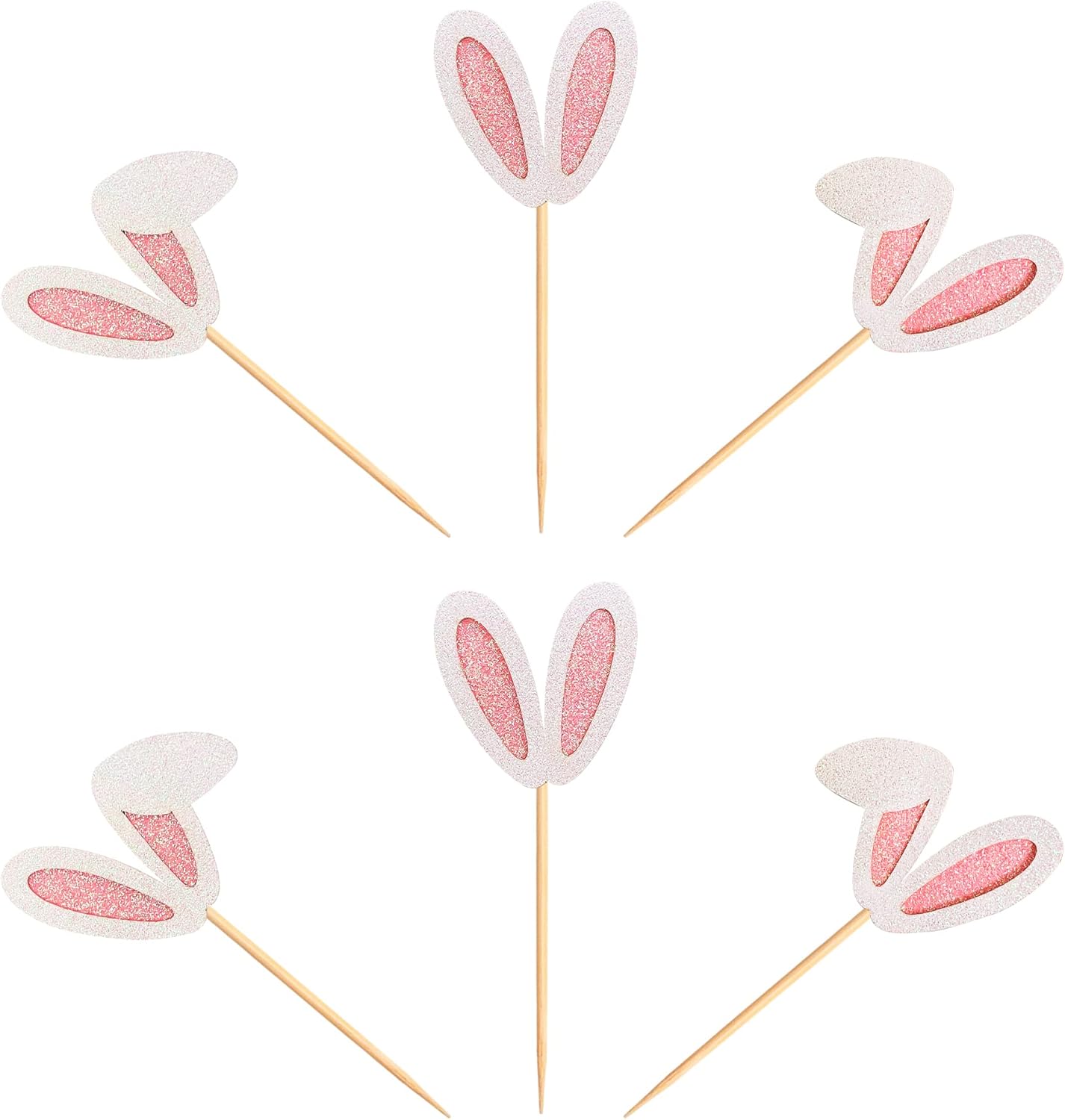 Ercadio 24 Pack Easter Bunny Ear Cupcake Toppers Glitter Pink Rabbit Ears Cupcake Picks Easter Bunny Cupcake Decors Rabbit Cake Toppers for Kids Girls Birthday Baby Shower Party Supplies