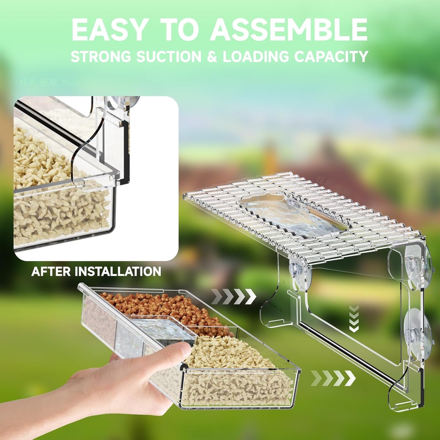 Acrylcc Window Bird Feeders with Strong Suction Cups for Window Viewing and Balcony,See Through Wild Birdfeeder with Bath and Water Combo,Clear Windows Bird Feeder for Cats,Kids,Birds Lover Gifts