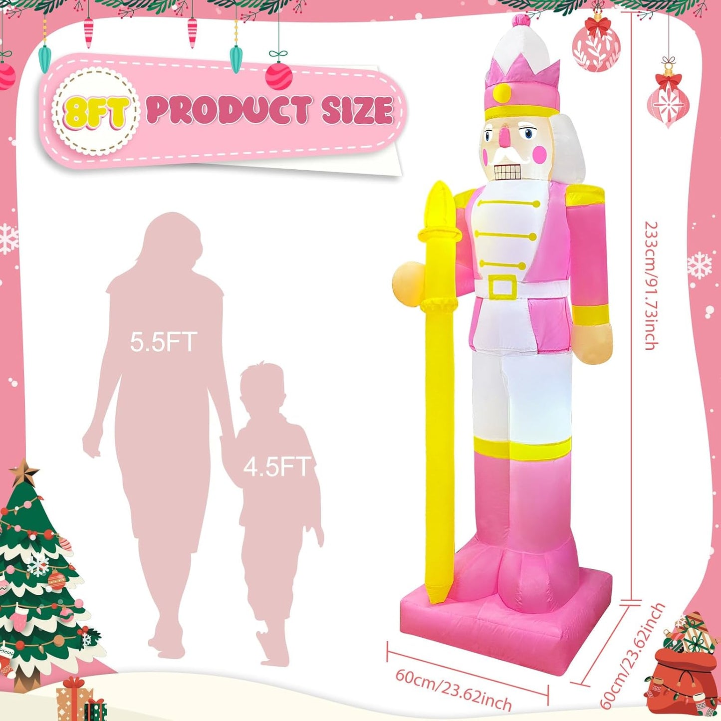 OurWarm 8FT Christmas Inflatable Outdoor Decoration, Pink Nutcracker I