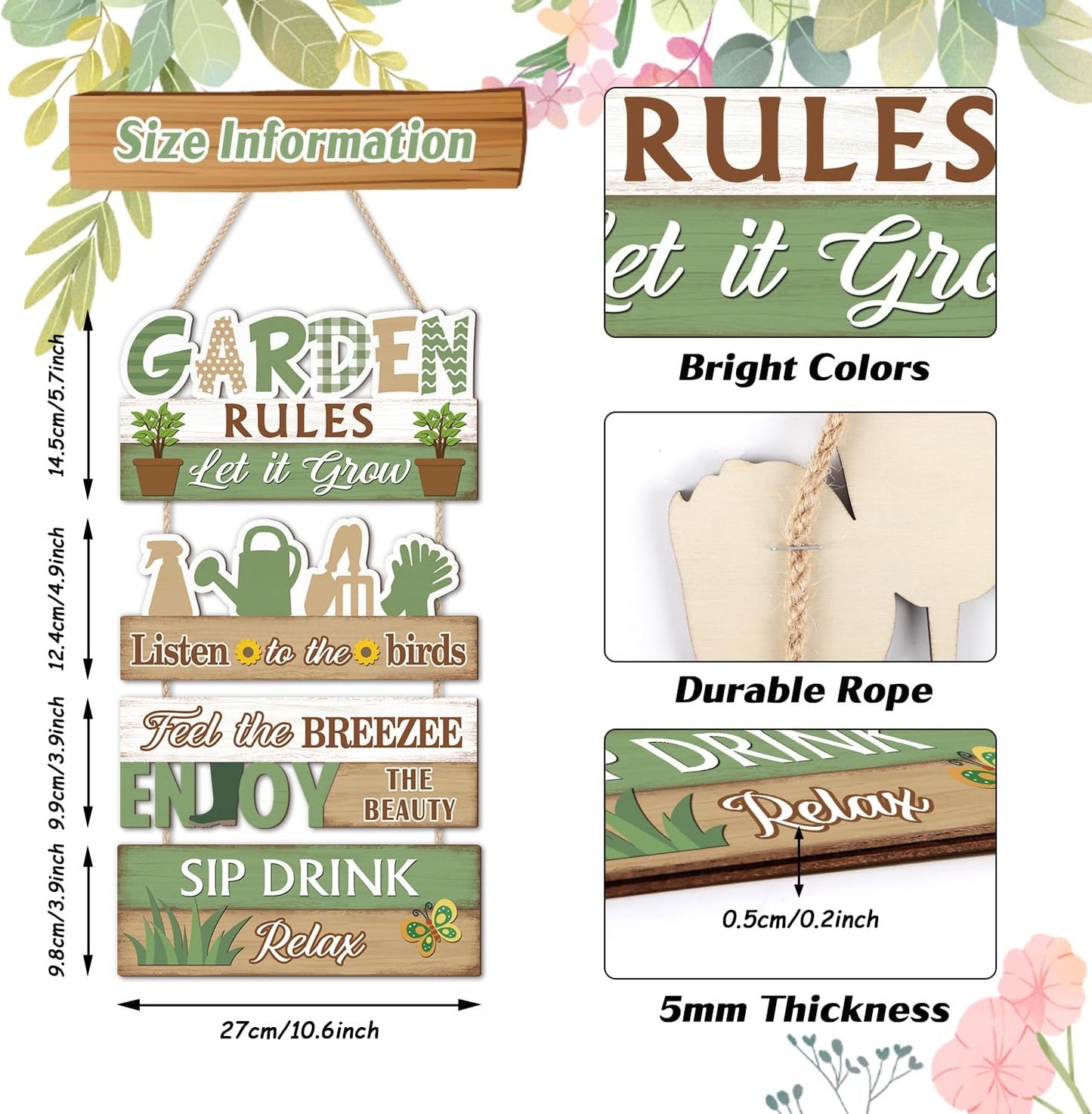 IARTTOP Garden Rules Hanging Sign Let It Grow Wooden Plaque Garden Hom