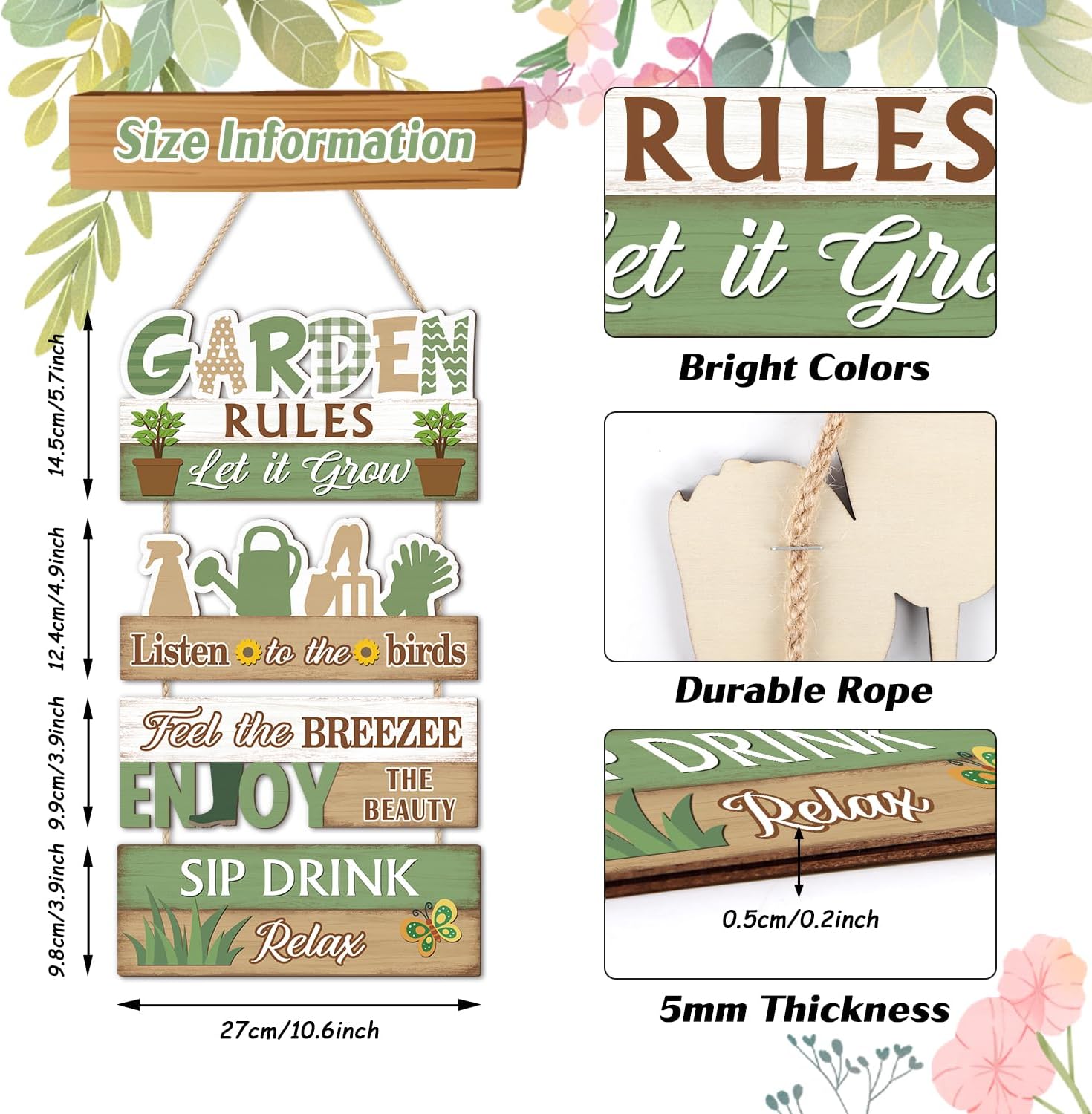 IARTTOP Garden Rules Hanging Sign Let It Grow Wooden Plaque Garden Hom