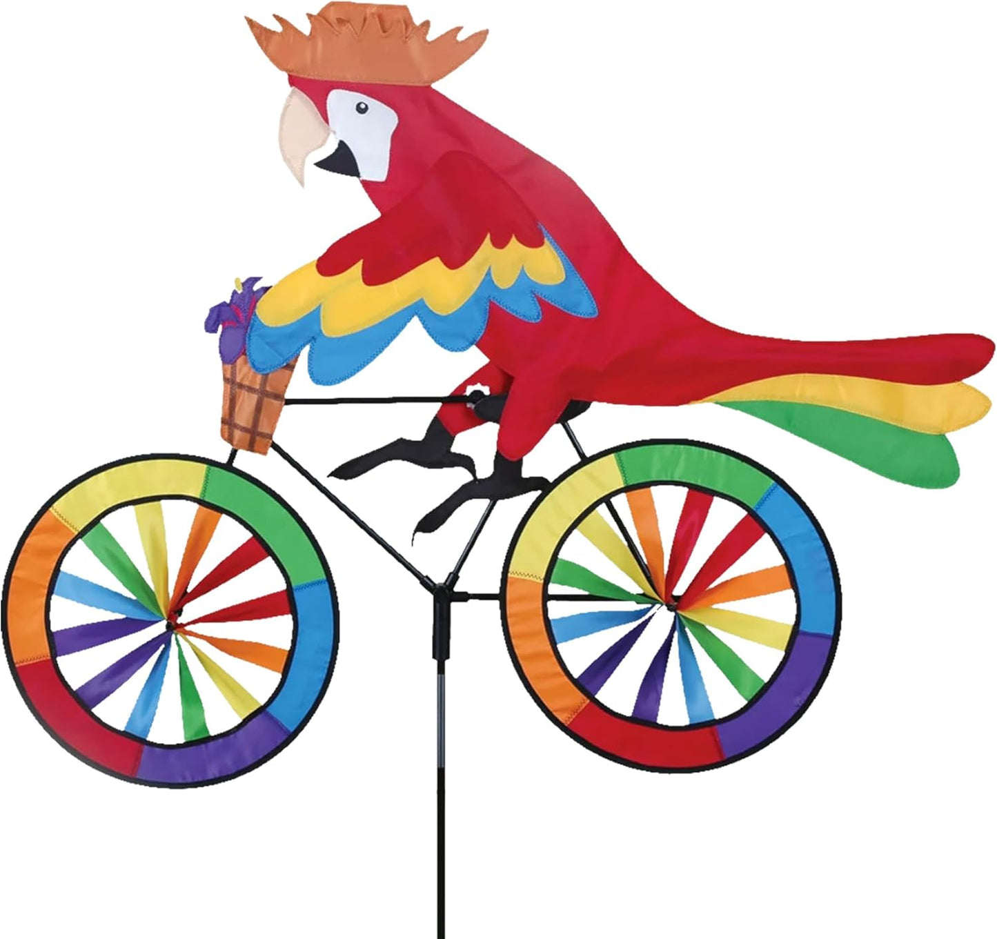 Bike Spinner Parrot 30" – Tropical Bird Design, Weather-Resistant Outdoor Decor, Durable & Lightweight for Patios, Yards, and Gardens - Eye-Catching Wind Spinner with Rotating Wheels