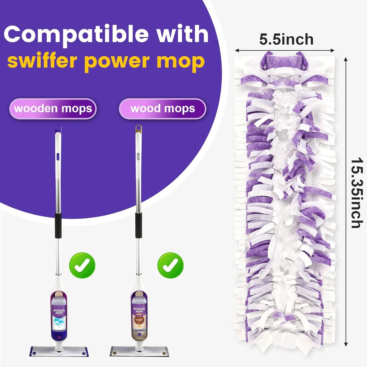 5X Cleaning Power Mop Pads Compatible with Swiffer PowerMop, Disposable Mopping Pad Refills for Cleaning, Multi-Surface Wood Floor Replacement Pads