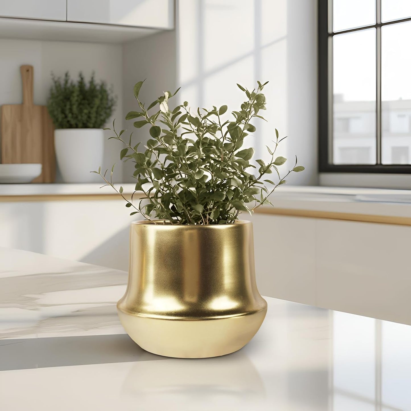 Gold Planter Pot Indoor Ceramic Flower Pots Modern Decorative Large Plant Pot 7.1 inch Gold Brass Planter for All House Plants,Succulents,Flowers and Cactus