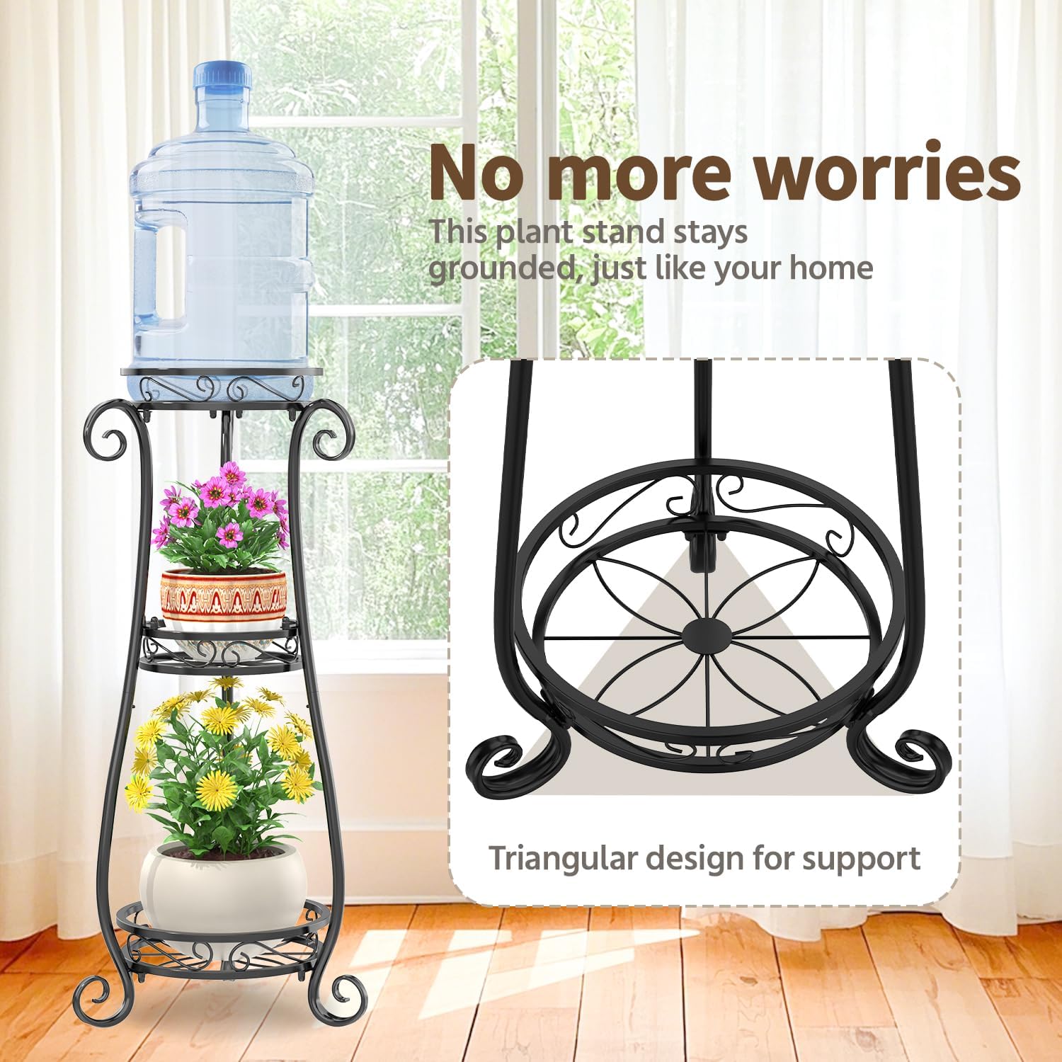 LASZOLA 3 Tier Black Metal Plant Stand for Multiple Large Planters Ind