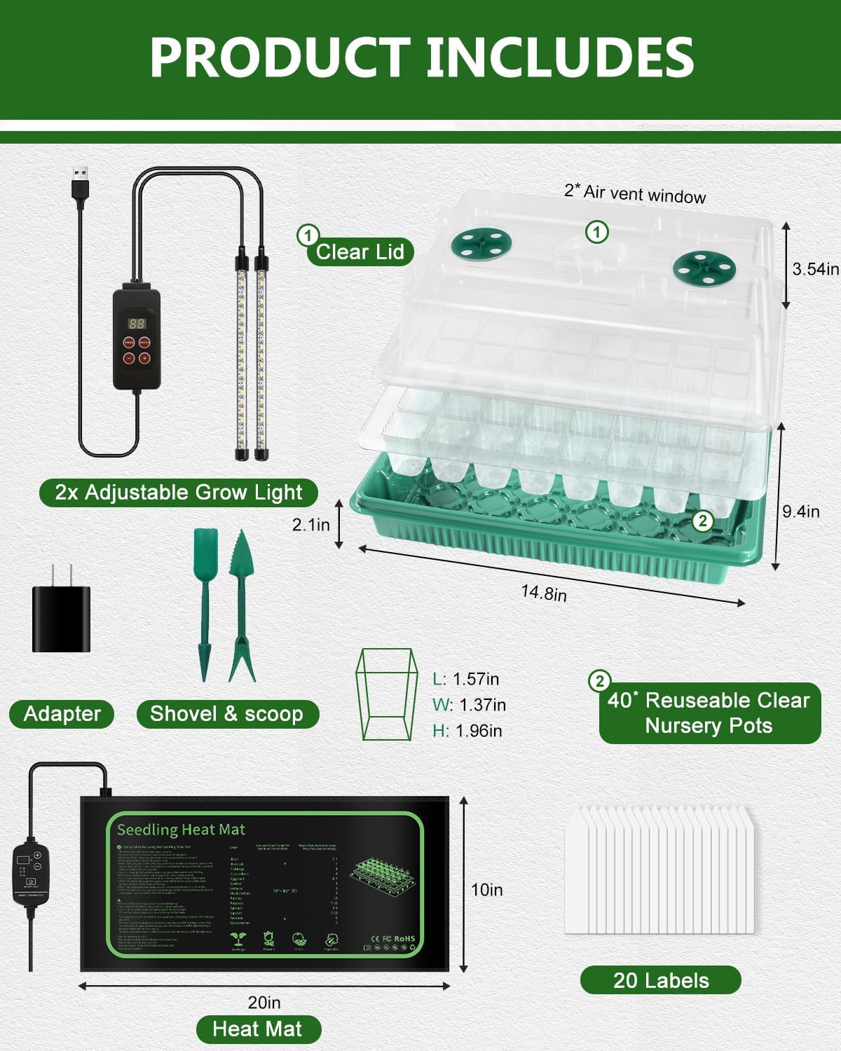 joyhalo 40 Cell Seed Starter Kit with Grow Light and Graphene Heating 
