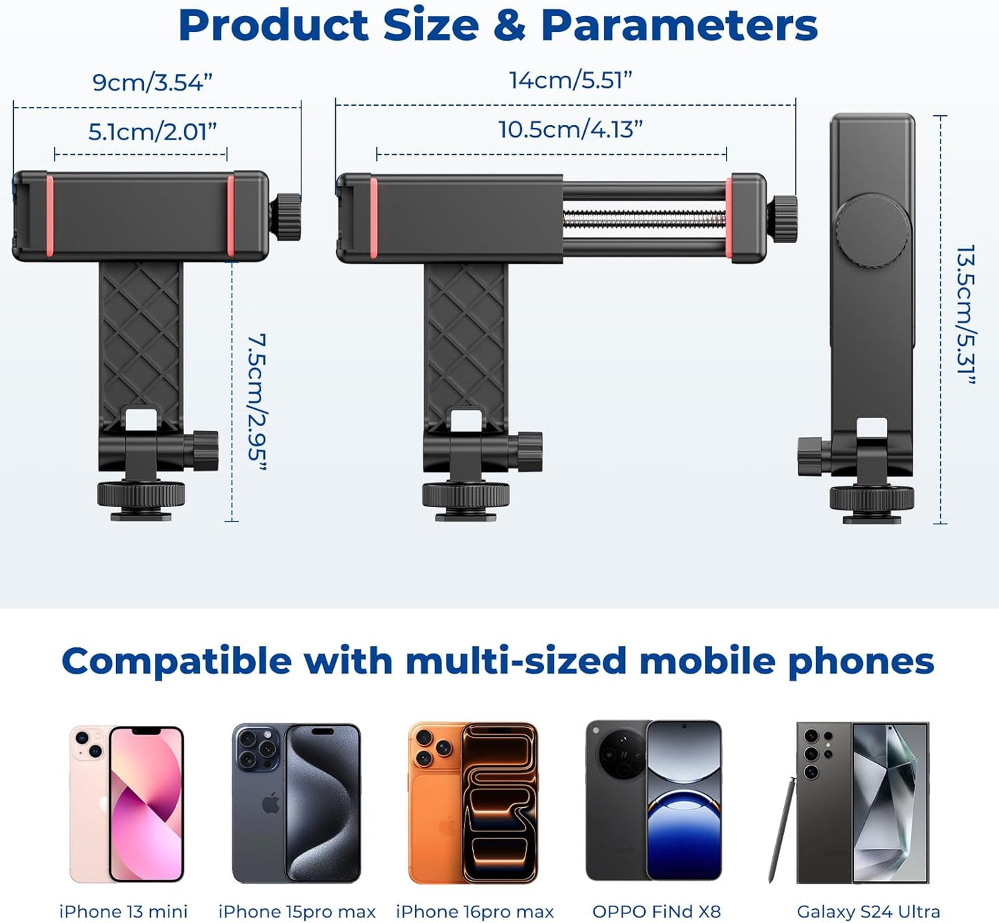 Phone Tripod Mount with Remote Controller, New Universal Smartphone Mount Adapter with Cold Shoe, 360° Rotates Cell Phone Clip Clamp Holder, Compatible with iPhone, Samsung and All Phones