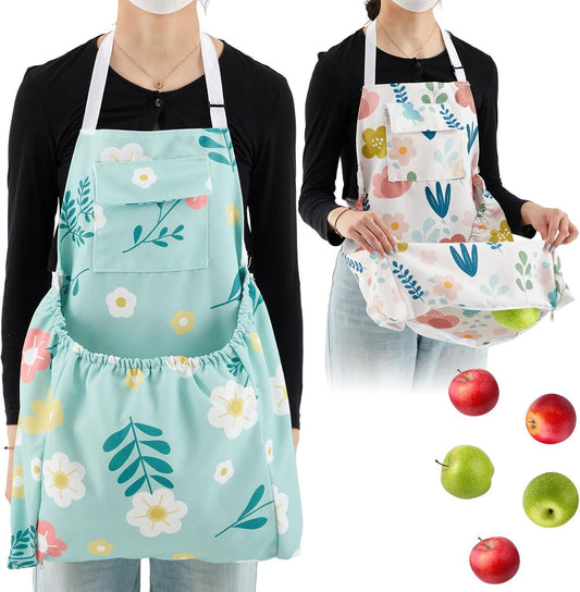 2 Pcs Gardening Apron with Release Pockets, Christmas Gifts for Women, Floral Apron for Harvesting Garden