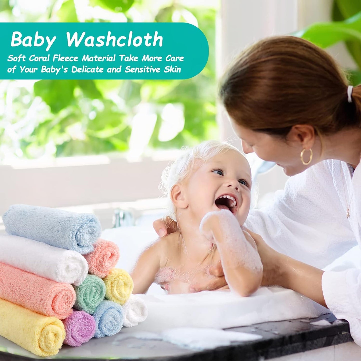 HOMEXCEL Baby Washcloths 24 Pack-Microfiber Coral Fleece Baby Bath Fac