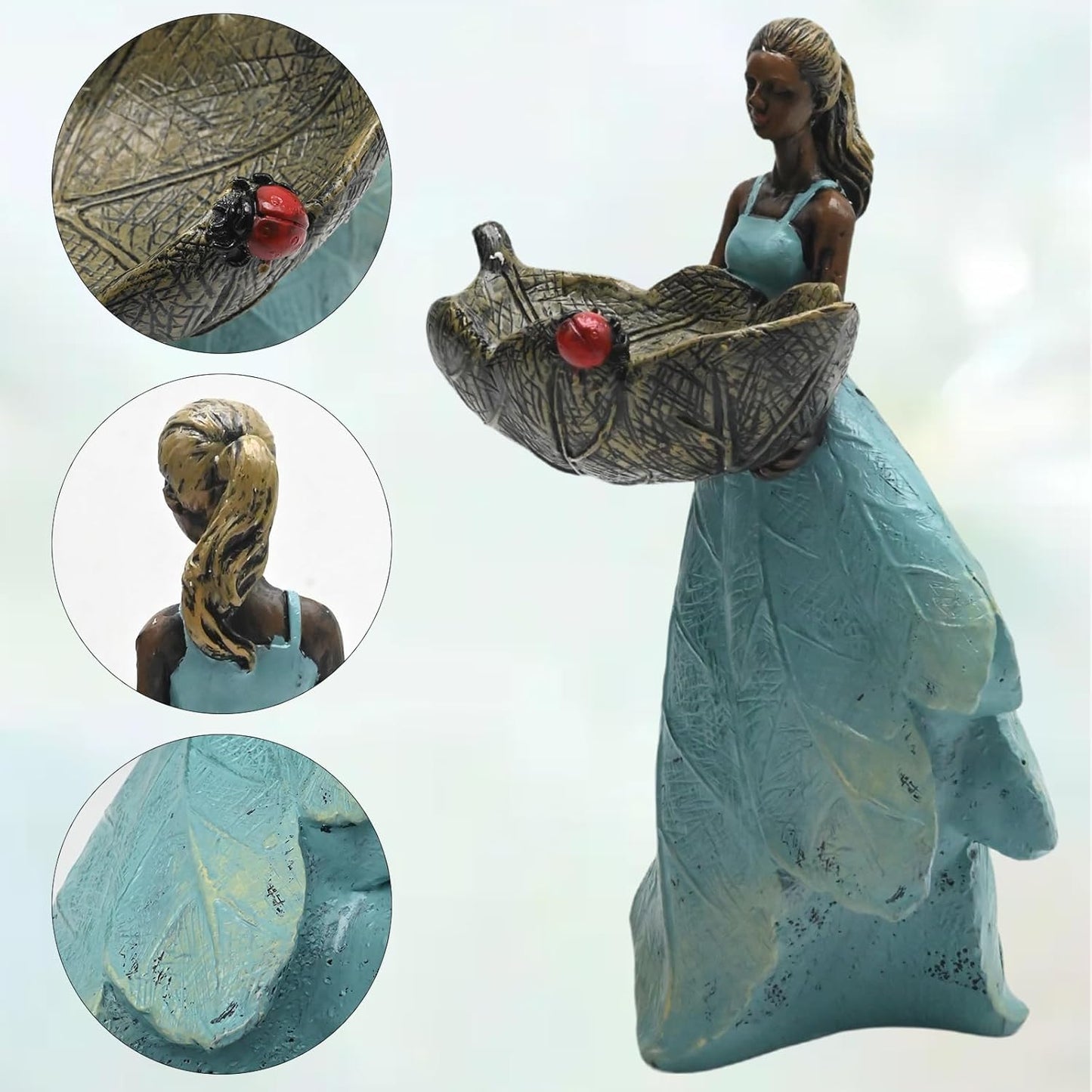 10 Inch Fairy Garden Statue Bird Feeder, Unique Resin Bird Feeder, Decorative Outdoor Bird Feeder for Garden, Lawn, and Home Décor Gift for Women