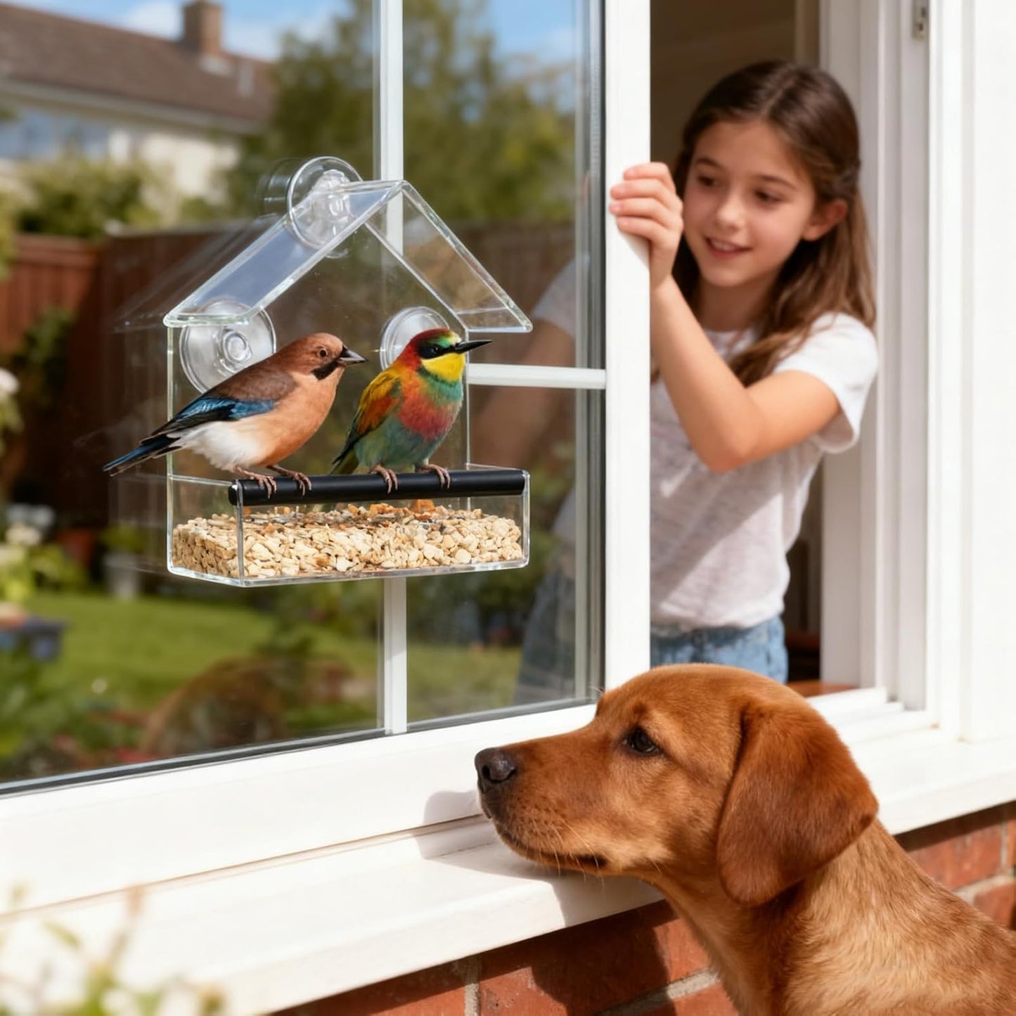 Window Bird Feeder - Acrylic Outdoor Bird Station, Suction Mount Garden Feeding, Sturdy Clear Design Easy View, Weather Resistant Feeding Hub, Premium Birds Watching Gear, Home Balcony Yard Use