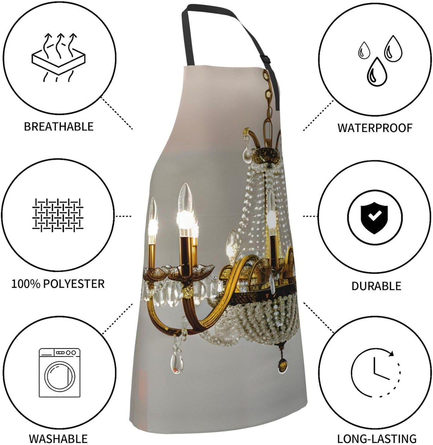 Ball Room Chandelier print Waterproof chef's apron with pocket apron for kitchen cooking baking barbecue and gardening