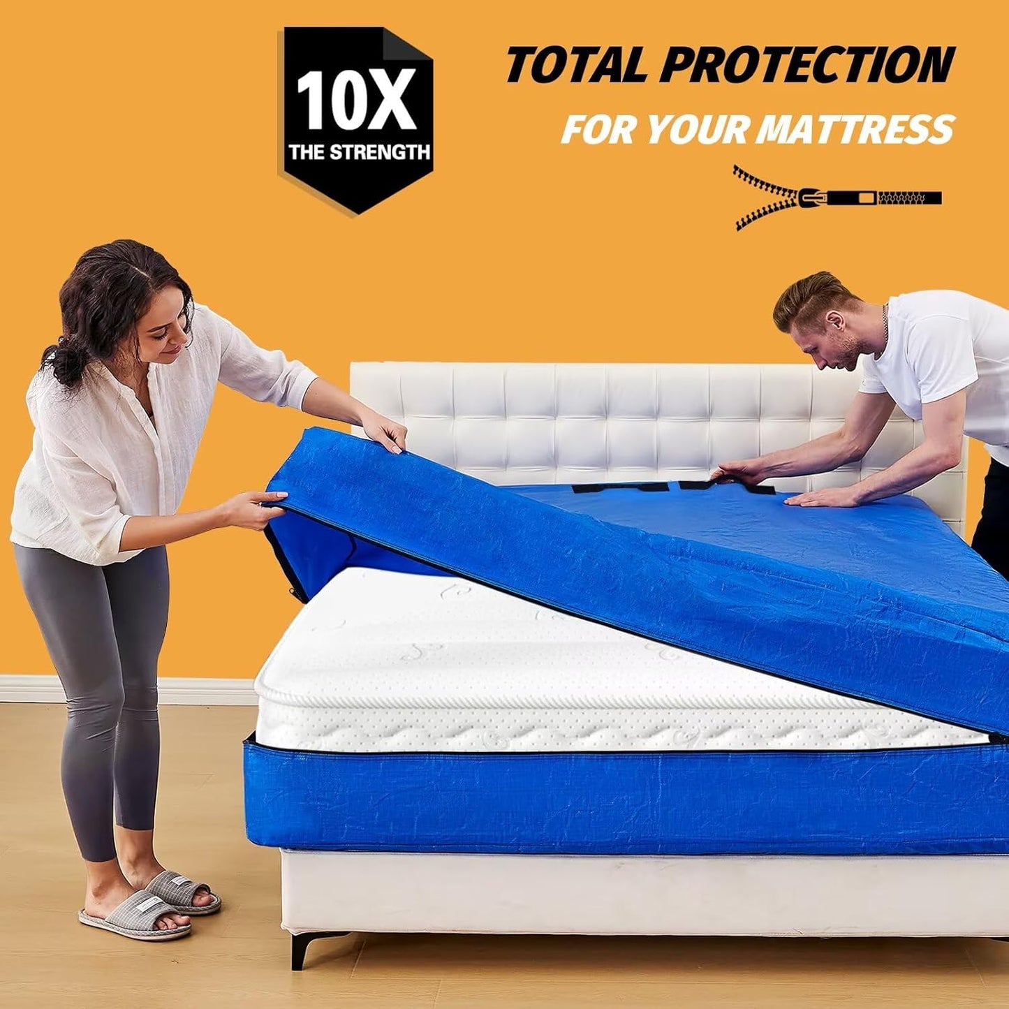 Mattress Bags for Moving, BETU Mattress Protector Waterproof Mattress Cover King Size Storage Bags with 8 Heavy-Duty Handles and Zipper for Bed Extra Thick Large Reusable (82"x79"x15" Blue)