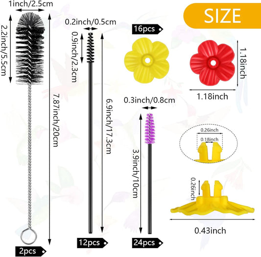 38 Pcs 3 Size Hummingbird Feeder Cleaning Brush Mini Nylon Tube Brush with 16 Flowers Bird Replacement Parts Double Headed Brushes for Bottle Feeding Holes Replacement(Black)