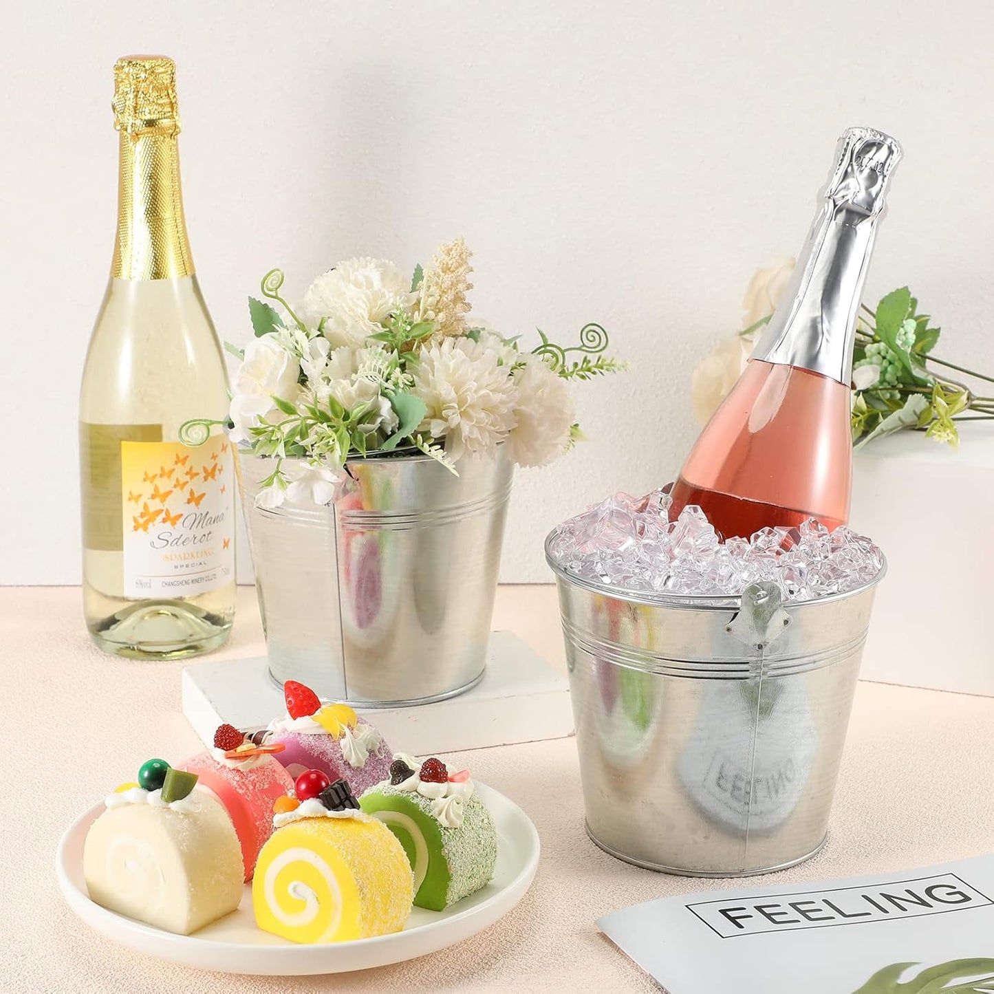 24 Pack Galvanized Metal Buckets Bulk 6 Inch Small Ice Buckets Iron Candy Pail with Handle for Garden Planters Vase Table Centerpieces Crafts Wedding Party Favors Accessories Decorations