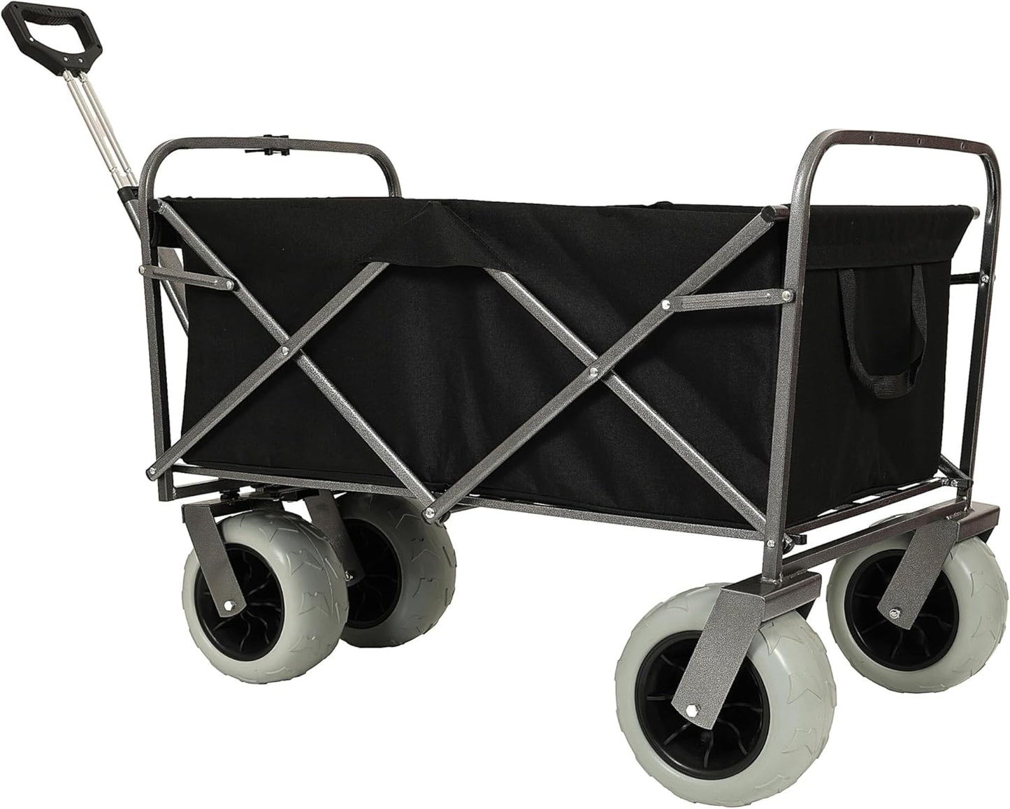 Heavy-Duty 500lb Beach Wagon & 225lb Foldable Utility Cart – All-Terrain Pneumatic Tires, Sturdy Steel Frame, Collapsible for Camping, Gardening, Beach Use (Black & Orange)