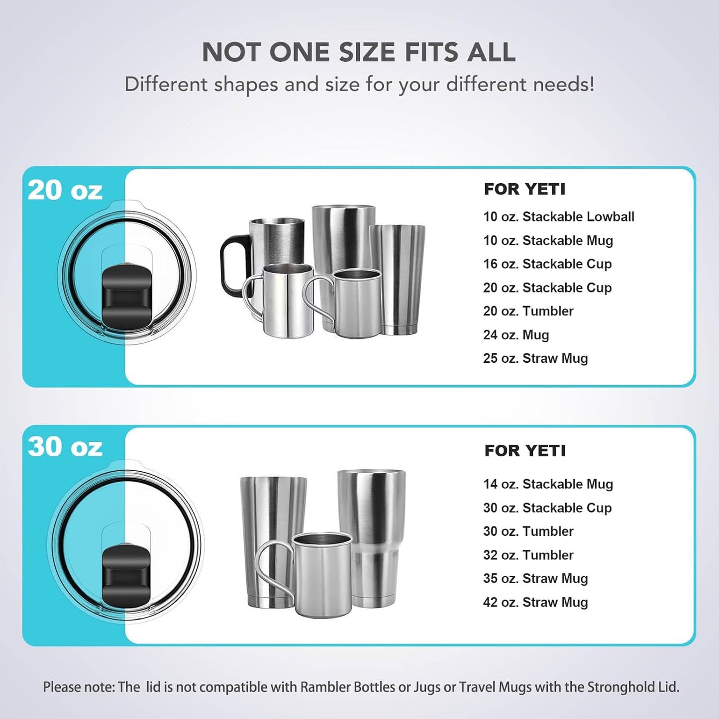 20 oz Tumbler Lid, Replacement Lids Compatible for YETI 20 oz Tumbler, 10/24 oz Mug and 10 oz Lowball, 2 Pack Travel Spill Proof Cup Lids Covers with Magnetic Slider Switch, BPA Free