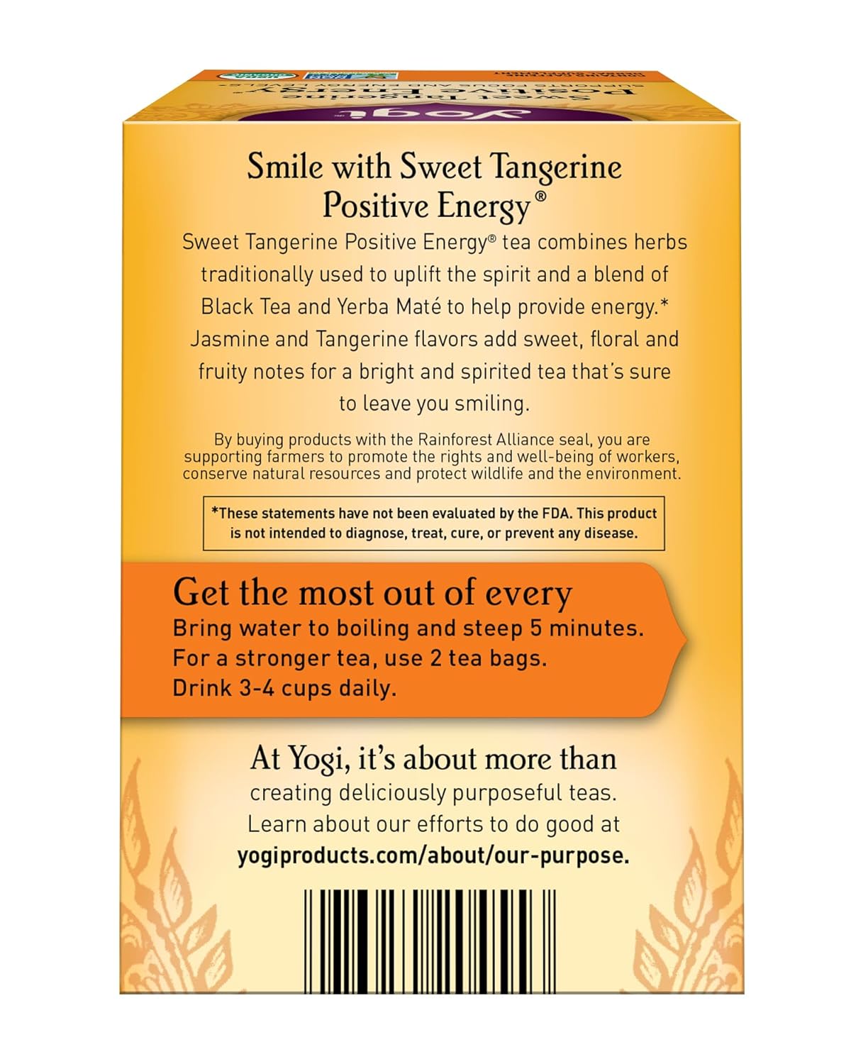 Yogi Sweet Tangerine Positive Energy, 16 Tea Bags, Packaging May Vary (Pack of 1)