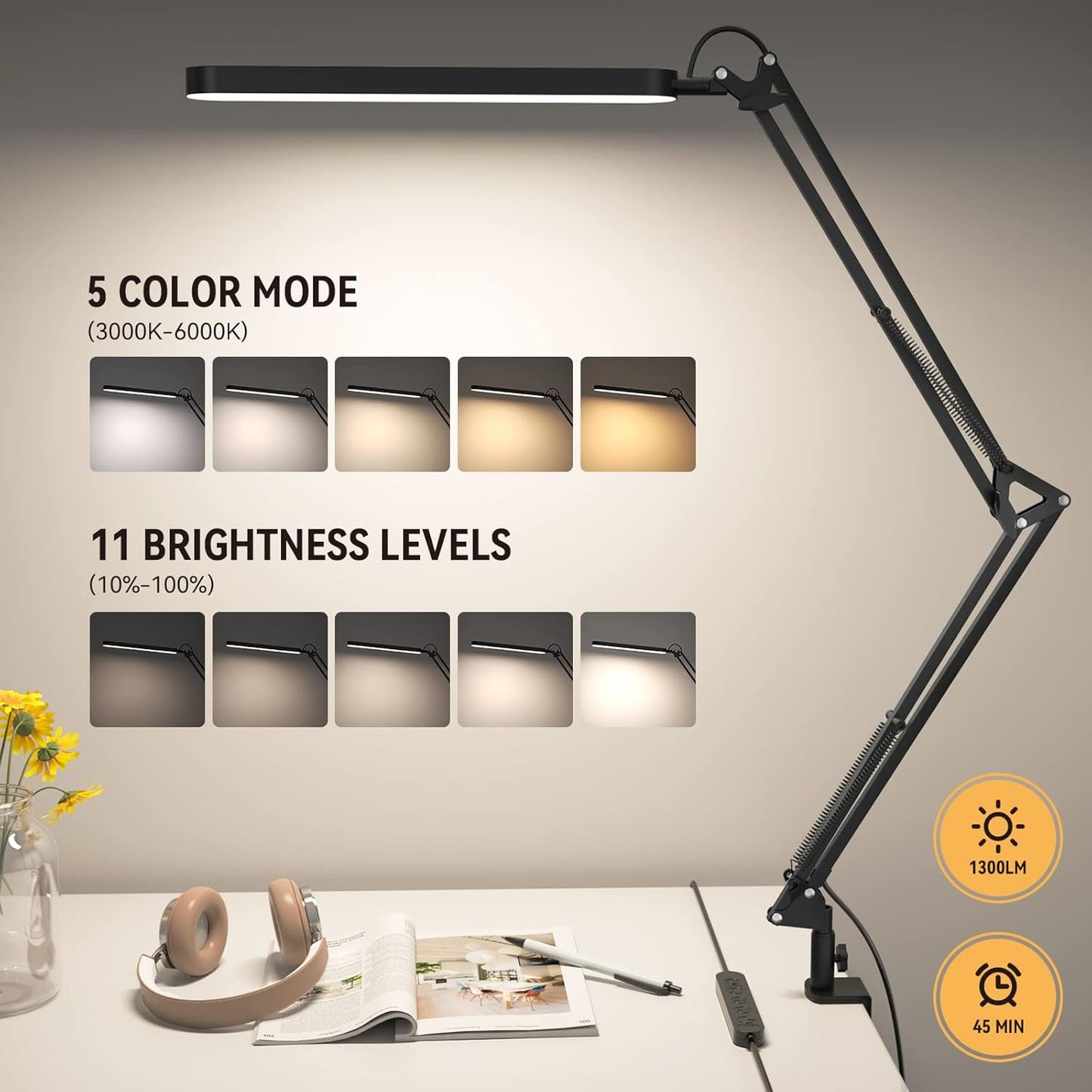 SKYLEO Desk Lamp for Home Office, Eye Comfortable LED Desk Light for L