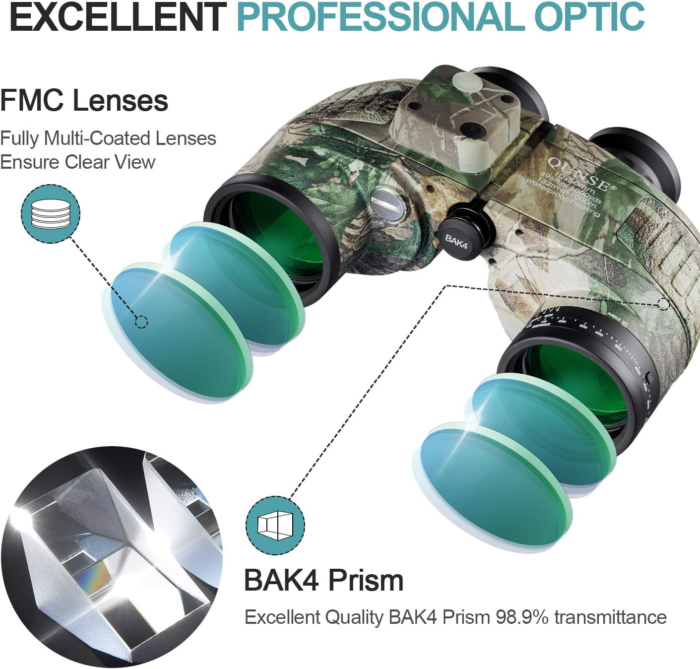 10X50 Marine Binoculars for Adults, Waterproof Binoculars with Rangefi