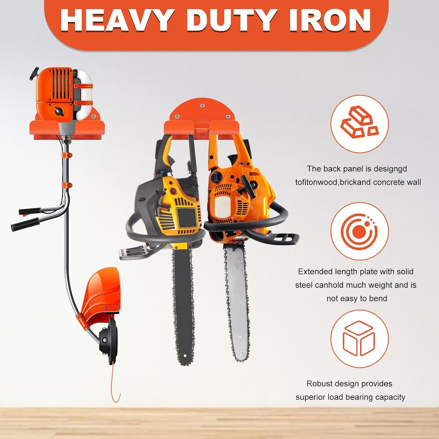 2 Pack Garage Storage Organizer Trimmer Rack - Heavy Duty Power Tool Hanger for Grass Trimmer, Hedge Trimmer; Fits Various Tools - Suitable for Wall Mounting in Garage, Shed, or Garden