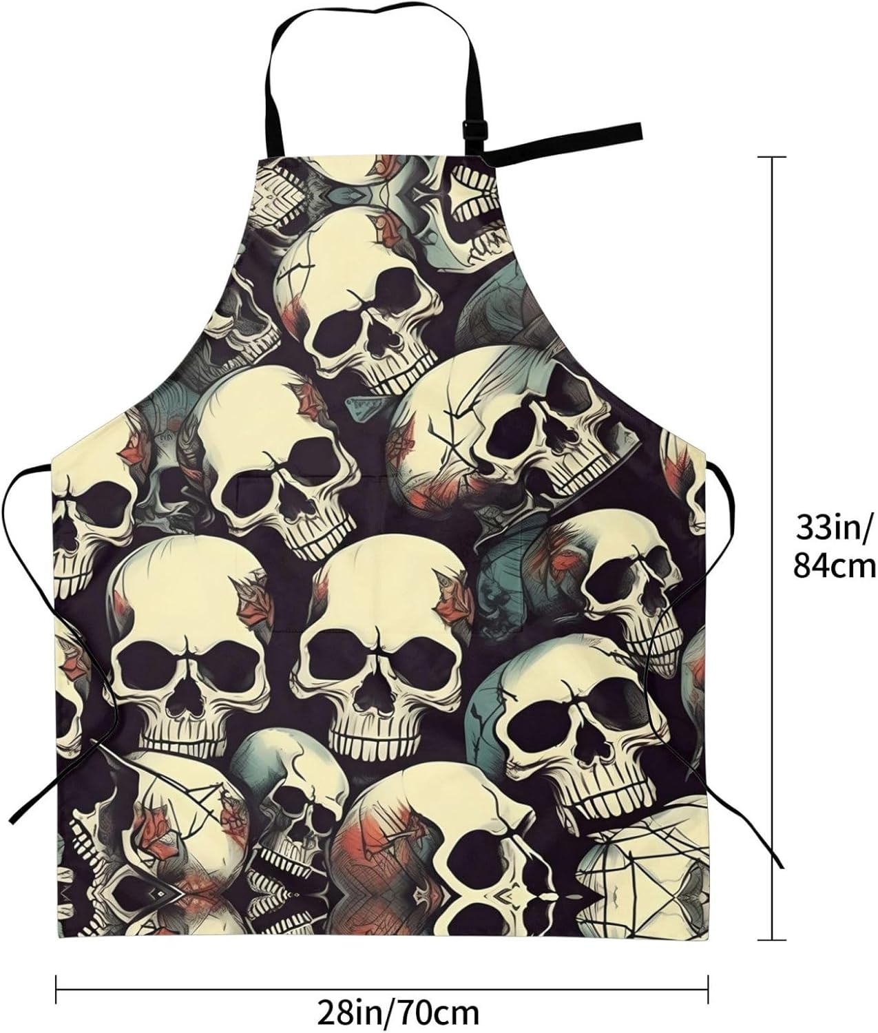 Skull Skeleton Print 28x33 In Adult Kitchen Apron with Pockets Versatile Chef Smock for Cooking Baking