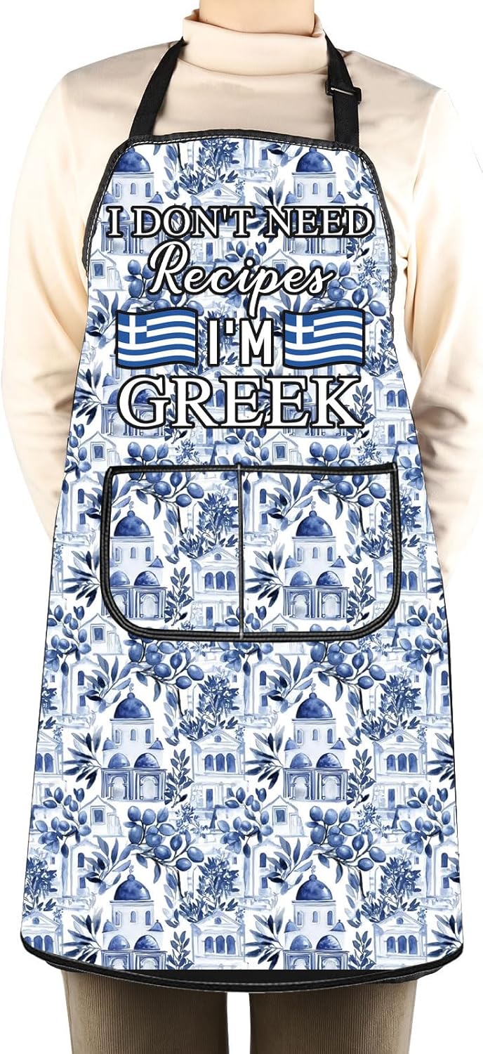 WCGXKO I Don't Need A Recipe I'm Greek Kitchen Apron Funny Cooking Gif