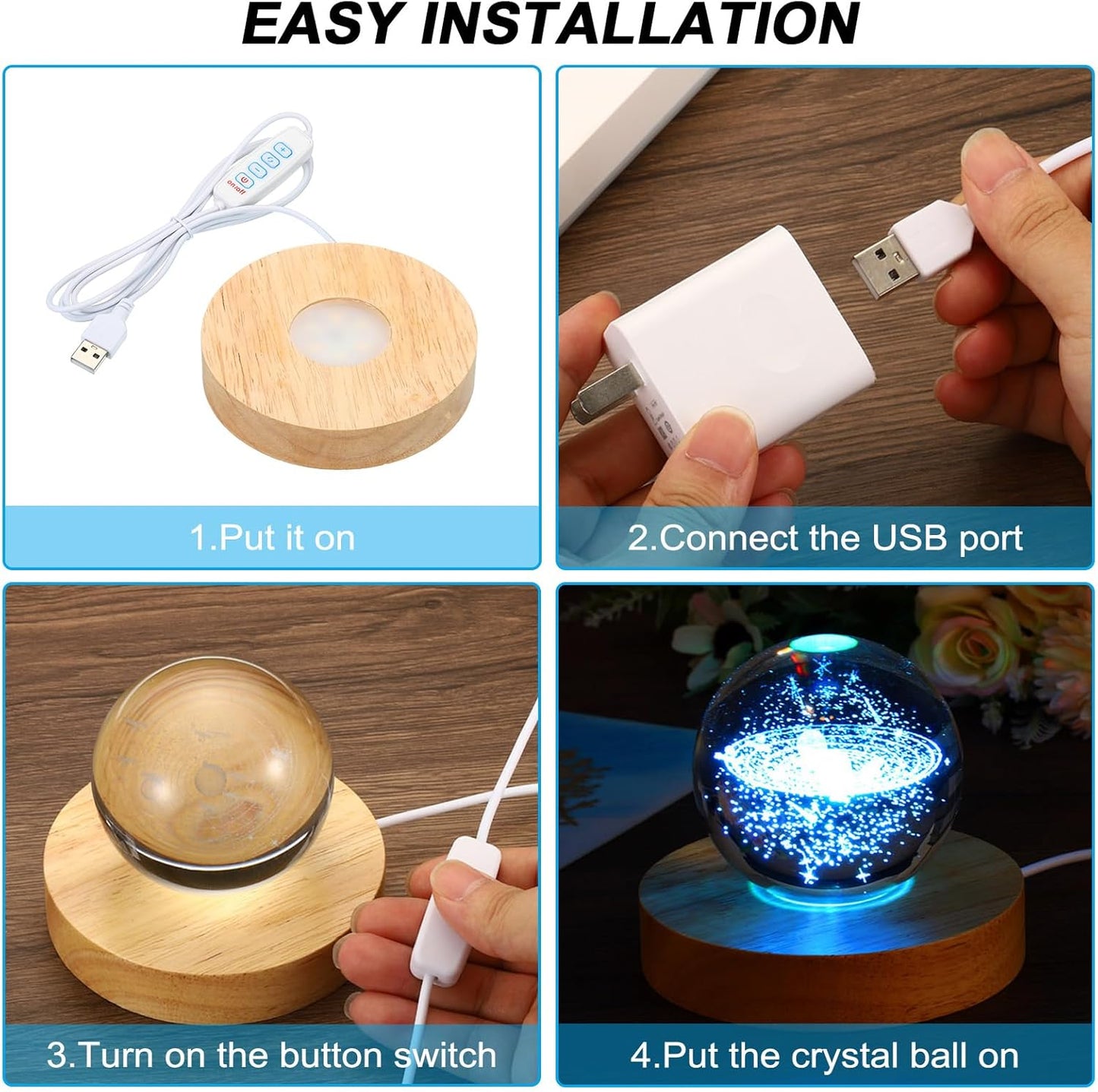 PATIKIL 4 Inch Wooden LED Light Base, Wood Light Display Base Stand Lighting with Switch for 3D Crystal Glass Aroma Stone Art, 3 Color Light