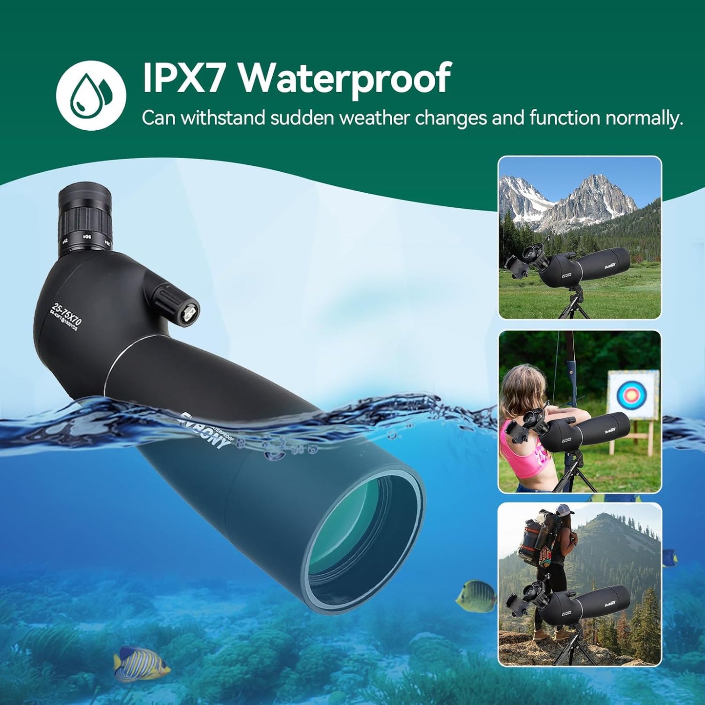 SVBONY SV28 Spotting Scopes with Tripod, 25-75x70 Spotting Scope with Phone Adapter, IP65 Waterproof Fogproof Spotter Scope for Target Shooting, Bird Watching