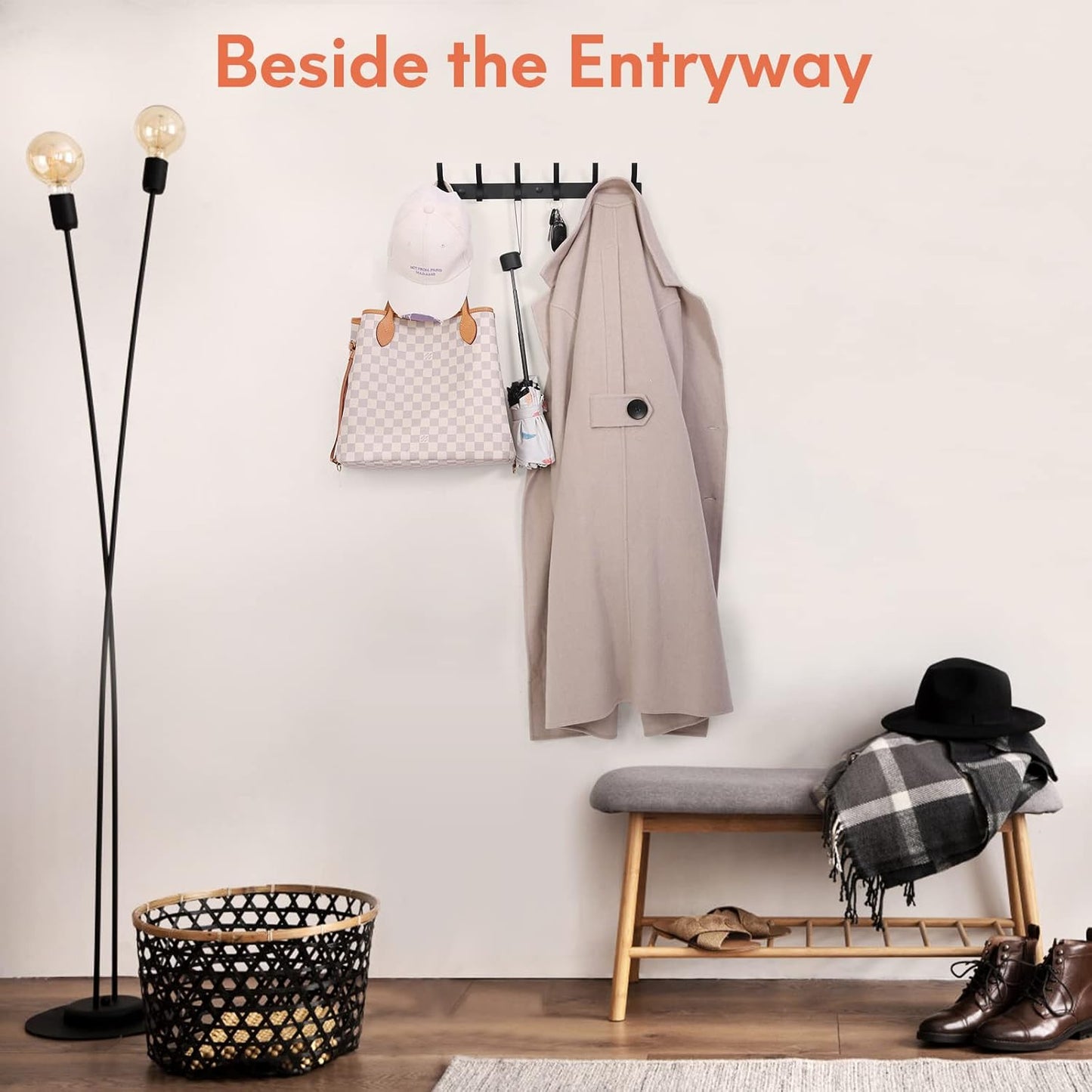 Coat Rack Wall Mount, Wall Hooks for Hanging, Entry Coat Hooks Coat Hanger, Hat Rack Holder for Wall, Key Holder Purse Racks, Towel Rack for Bathrooms (2 Pack, Black)