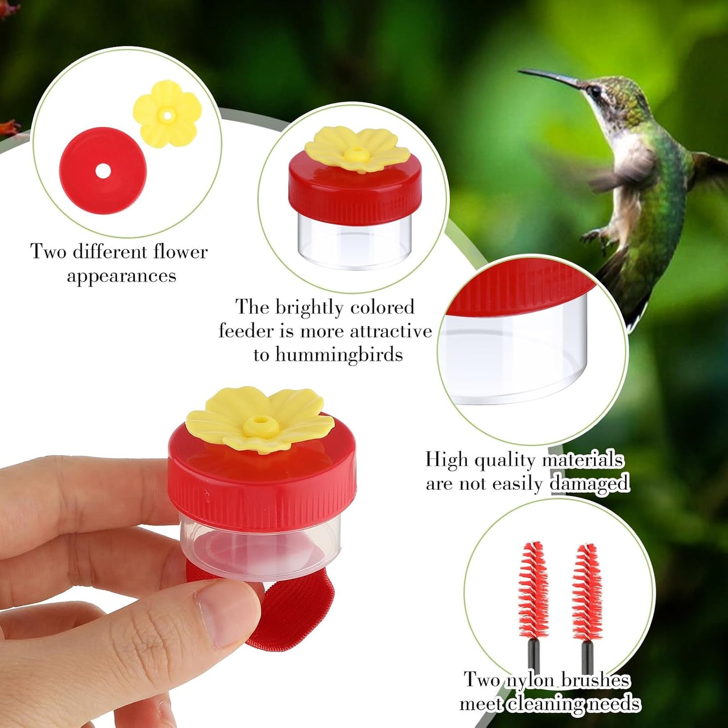 Hummingbird Wrist Feeder Set, 2 Pack Ring and Wrist Adjustable Hummingbird Hand Feeders with 2 Cleaning Brush Mini Hand Held Flower Hummingbird Feeders for Outdoor (Rainbow)
