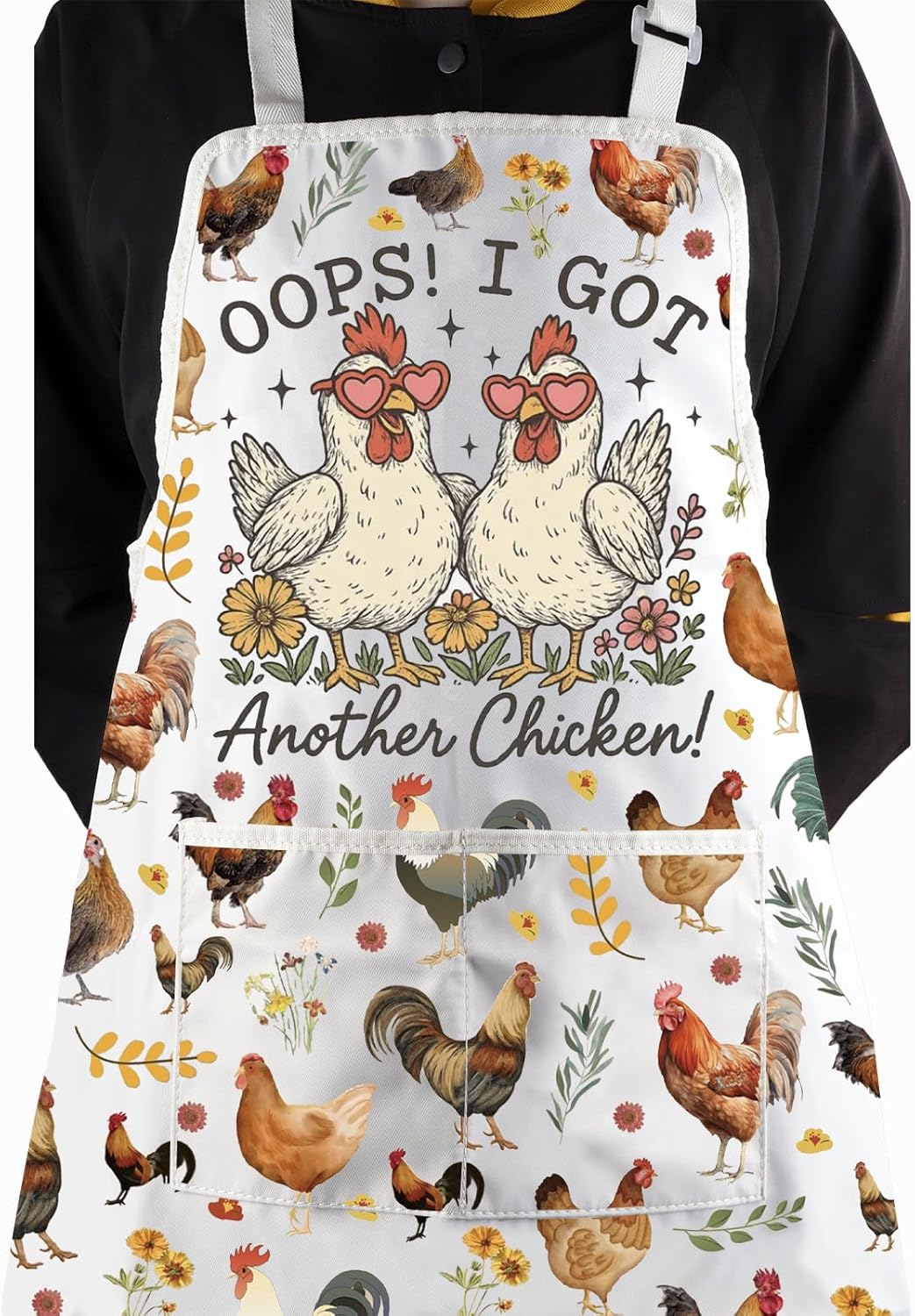 WCGXKO Oops I Got Another Chicken Kitchen Apron Animal Rustic Farmhouse Gift Country Floral Hen Merch