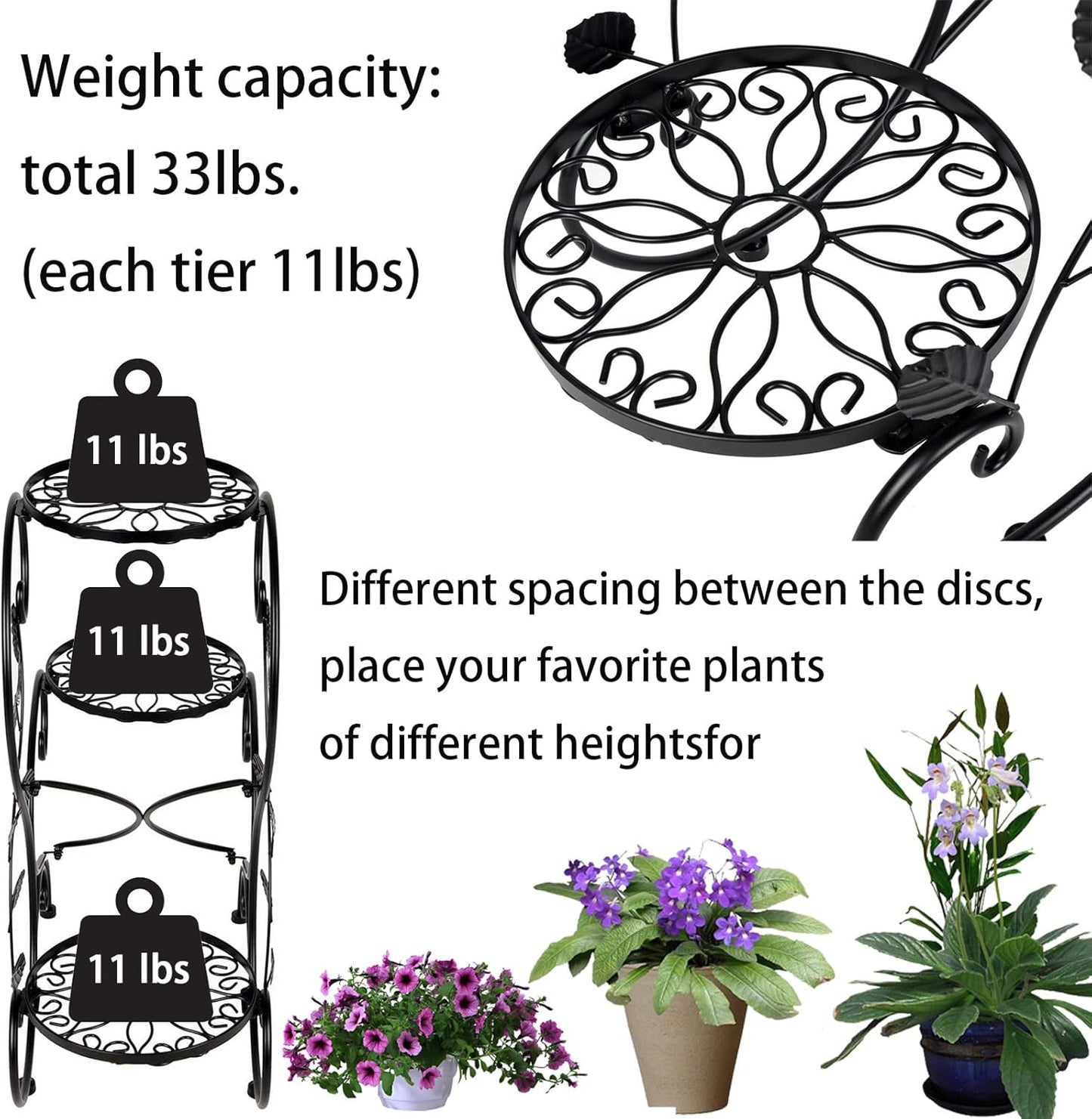 3-Tiers Metal Plant Stand Indoor, Heavy Duty Flower Pot Stands for Mul